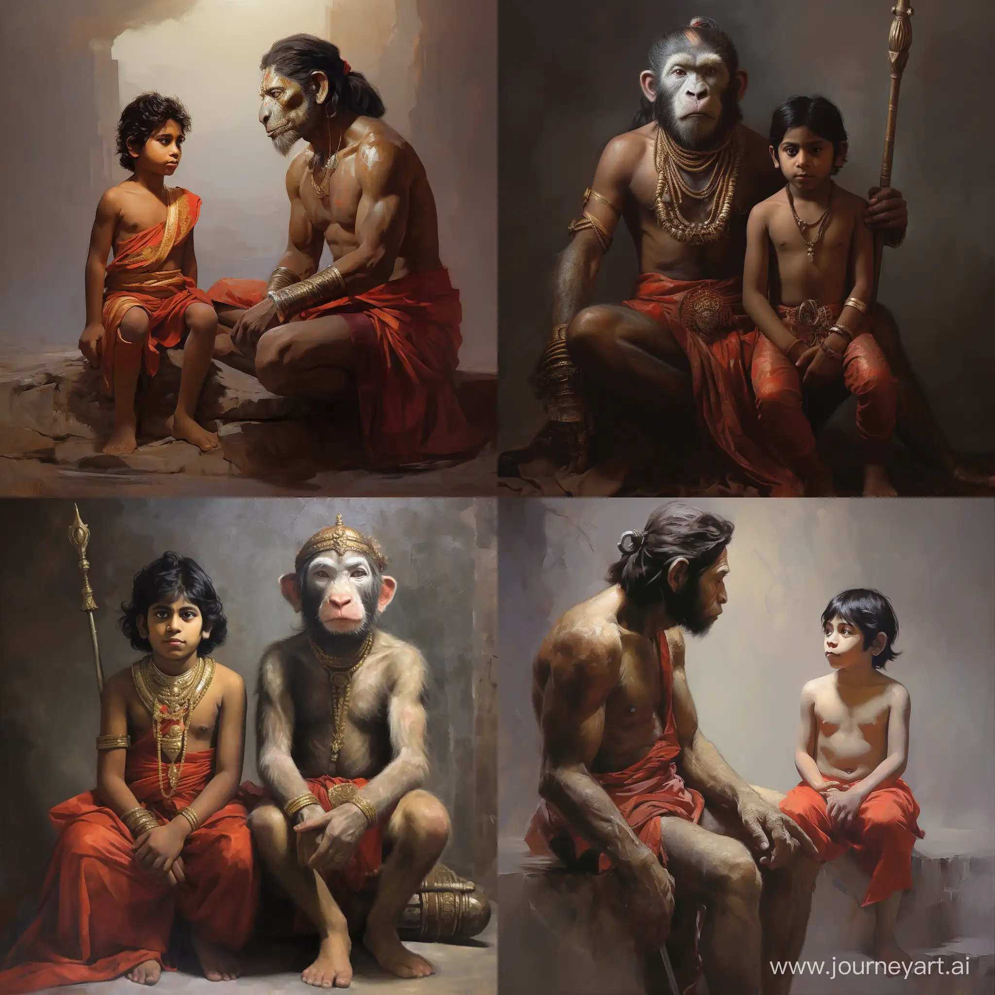 Lord Hanuman with hindu boy