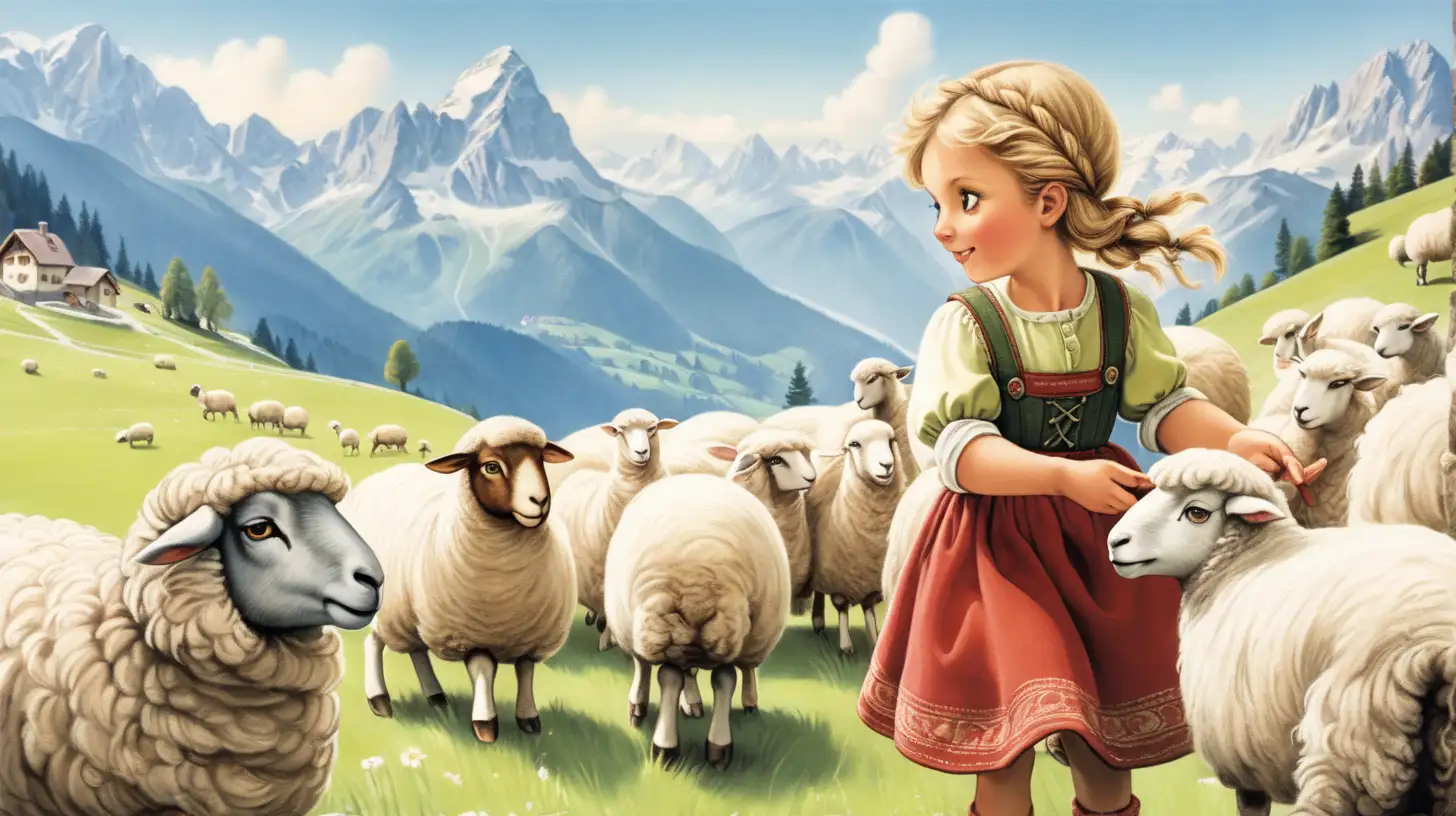 Heidi Playing with Sheep in the Enchanting Alps