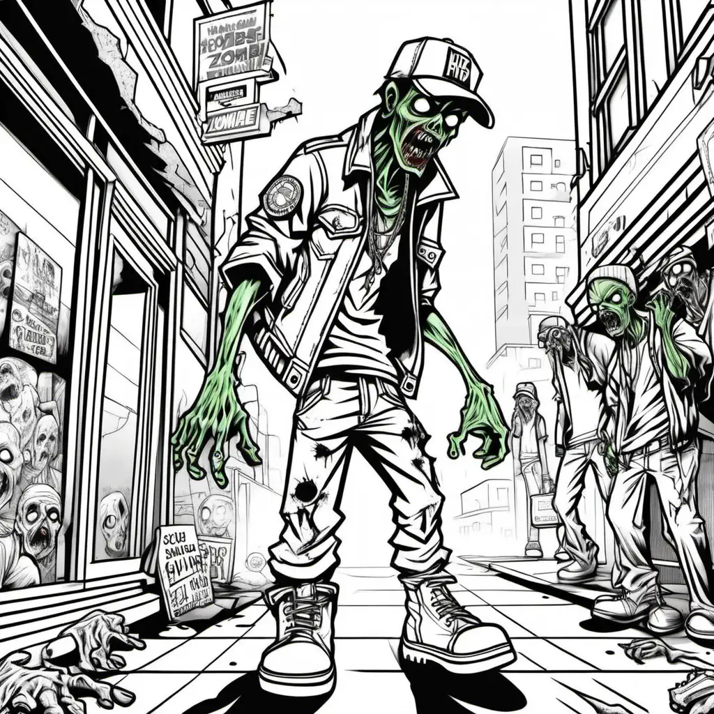 Cool Hip Hop Zombie Coloring Page with Cap and Boots
