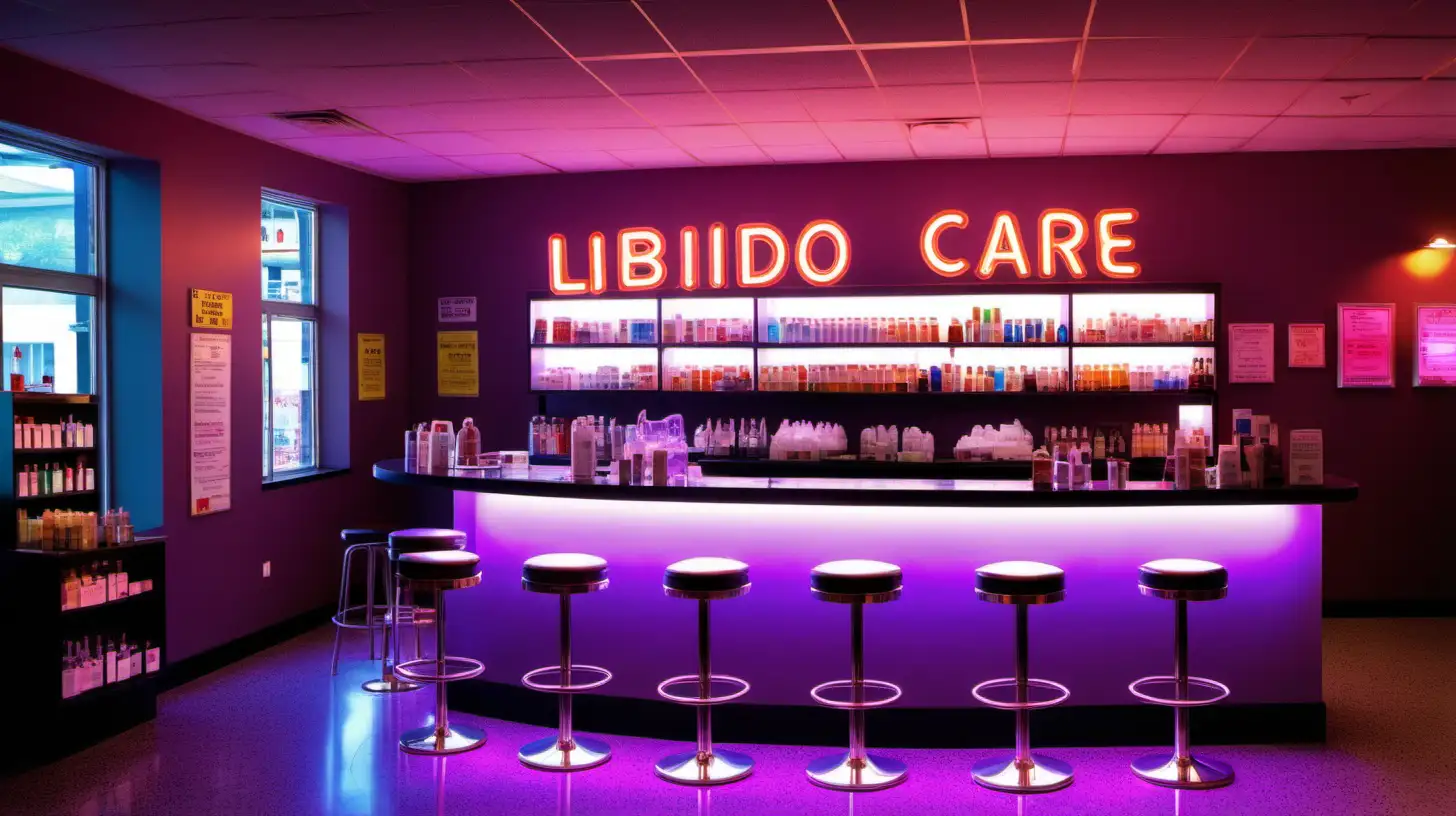Vibrant Libido Care Pharmacy Sales Space with Central Bar