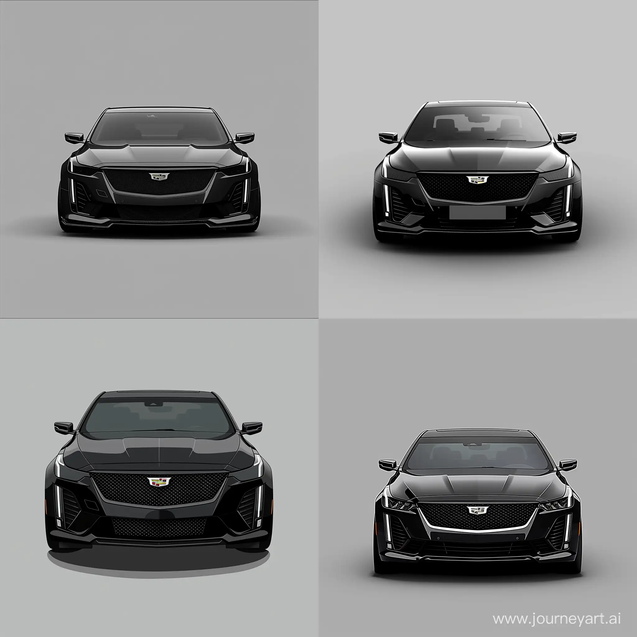 Minimalism 2D Illustration Car of Front View: Black Cadillac CT5, Simple Gray Background, Adobe Illustrator Software, Cinematic Pose, High Precision