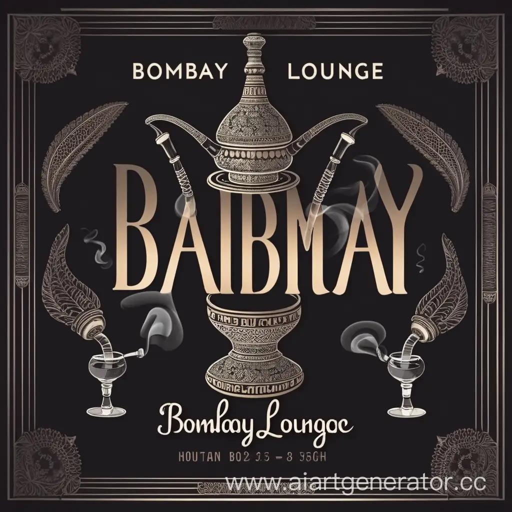 Постер с надписью BOMBAY LOUNGE В темном стиле с кальяном и дымом