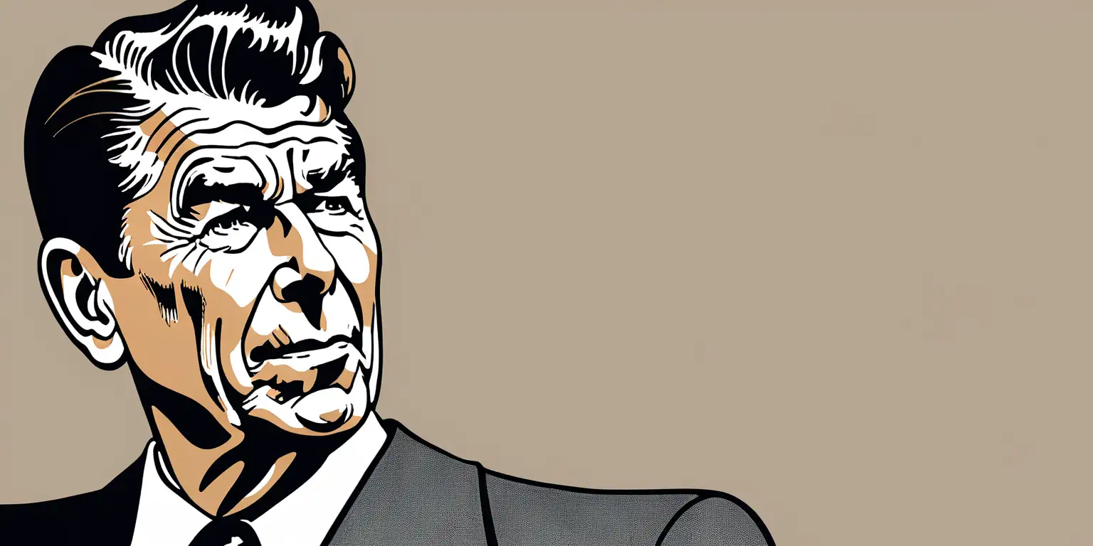 Cartoon Portrait of Ronald Reagan on a Solid Background