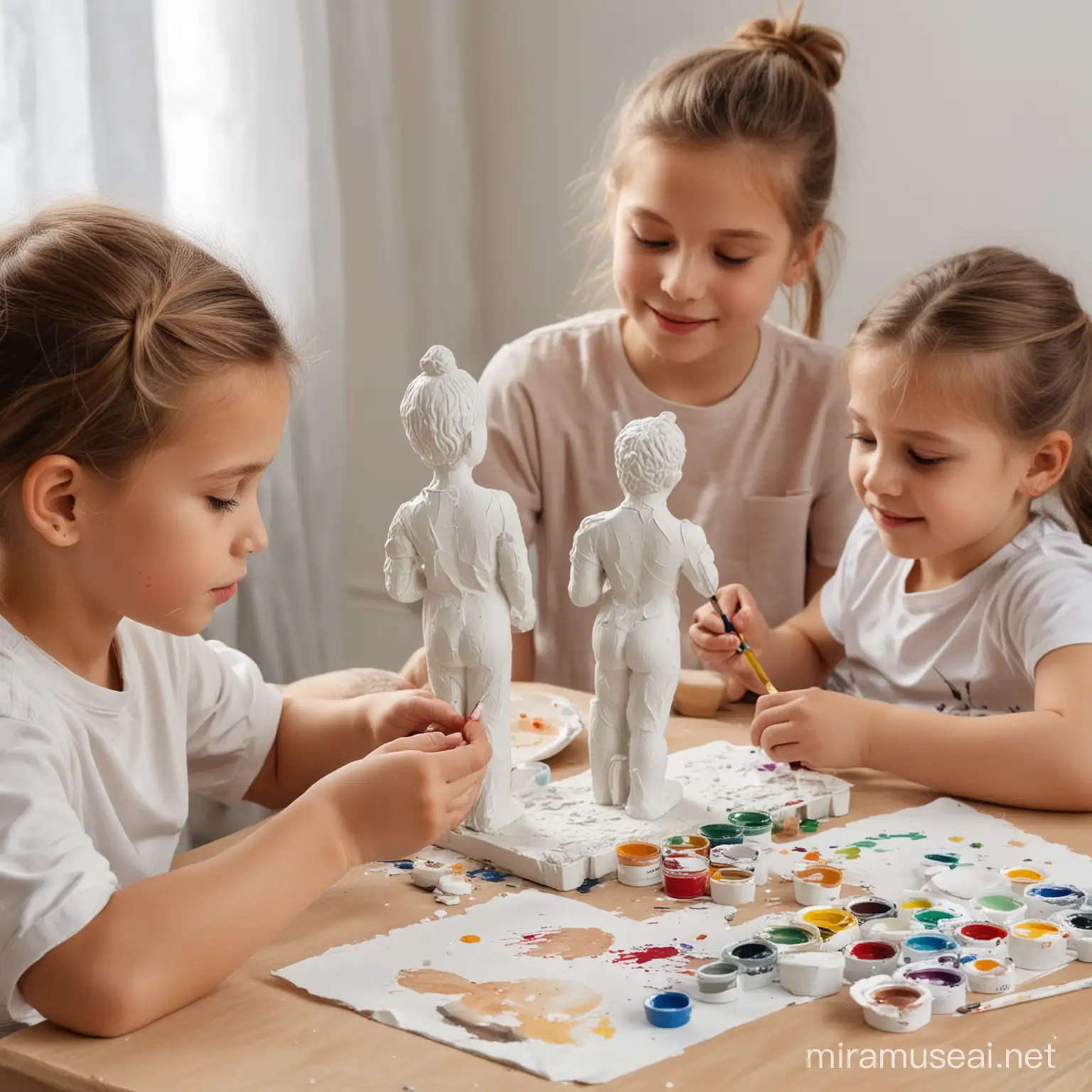 Creative Children Painting Plaster Figurines