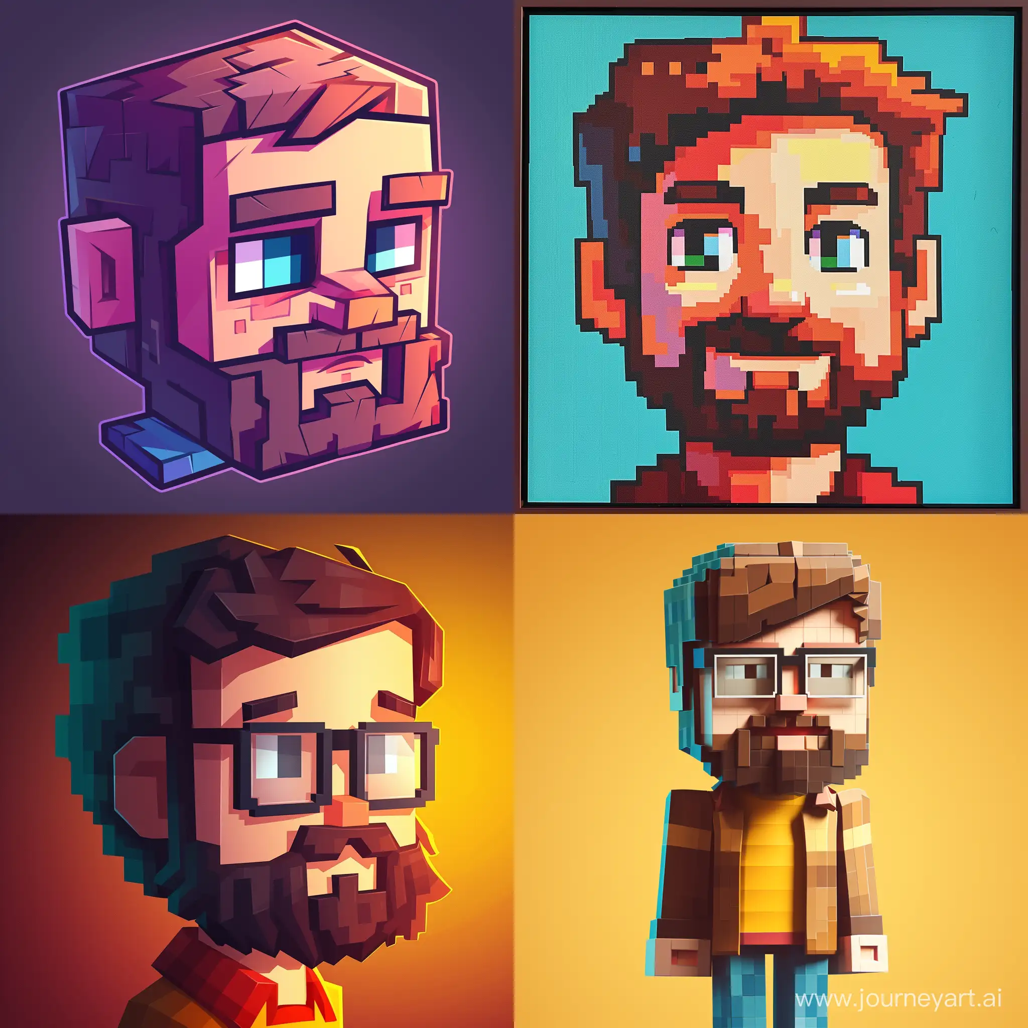 logo, creative, block portrait man, toony, fun, minecraft, 16 bit