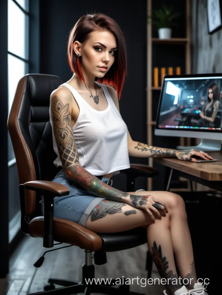 Slavic-Female-Developer-with-Modern-Tattoo-Working-in-Stylish-Loft-Room
