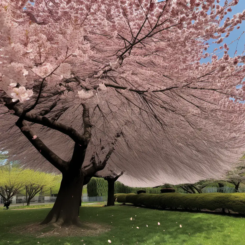 цветущие японские сакуры сад весна ветром сдуло листки с дерева густо летят листочки сакуры