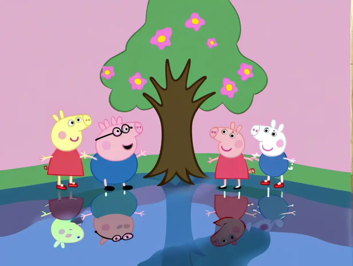 pared, piso, arbol, charco, peppa pig