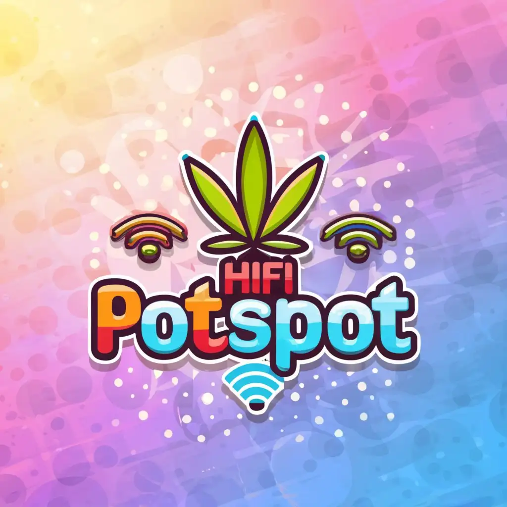 a logo design,with the text "Hifi PotSpot", main symbol:Marijuana cartoon plant connecting to Wi-Fi internet broadband on a outside gaming sign,Moderate,be used in Technology industry,clear background