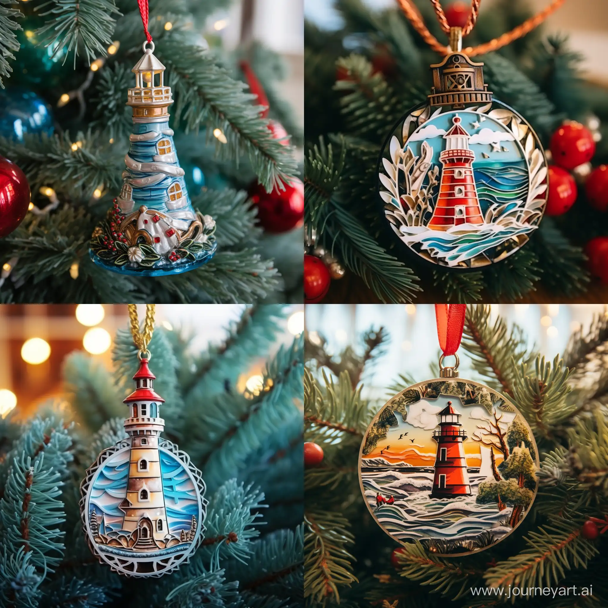 Festive-Lighthouse-Ornament-Adorning-Christmas-Tree-with-Sparkling-Garlands