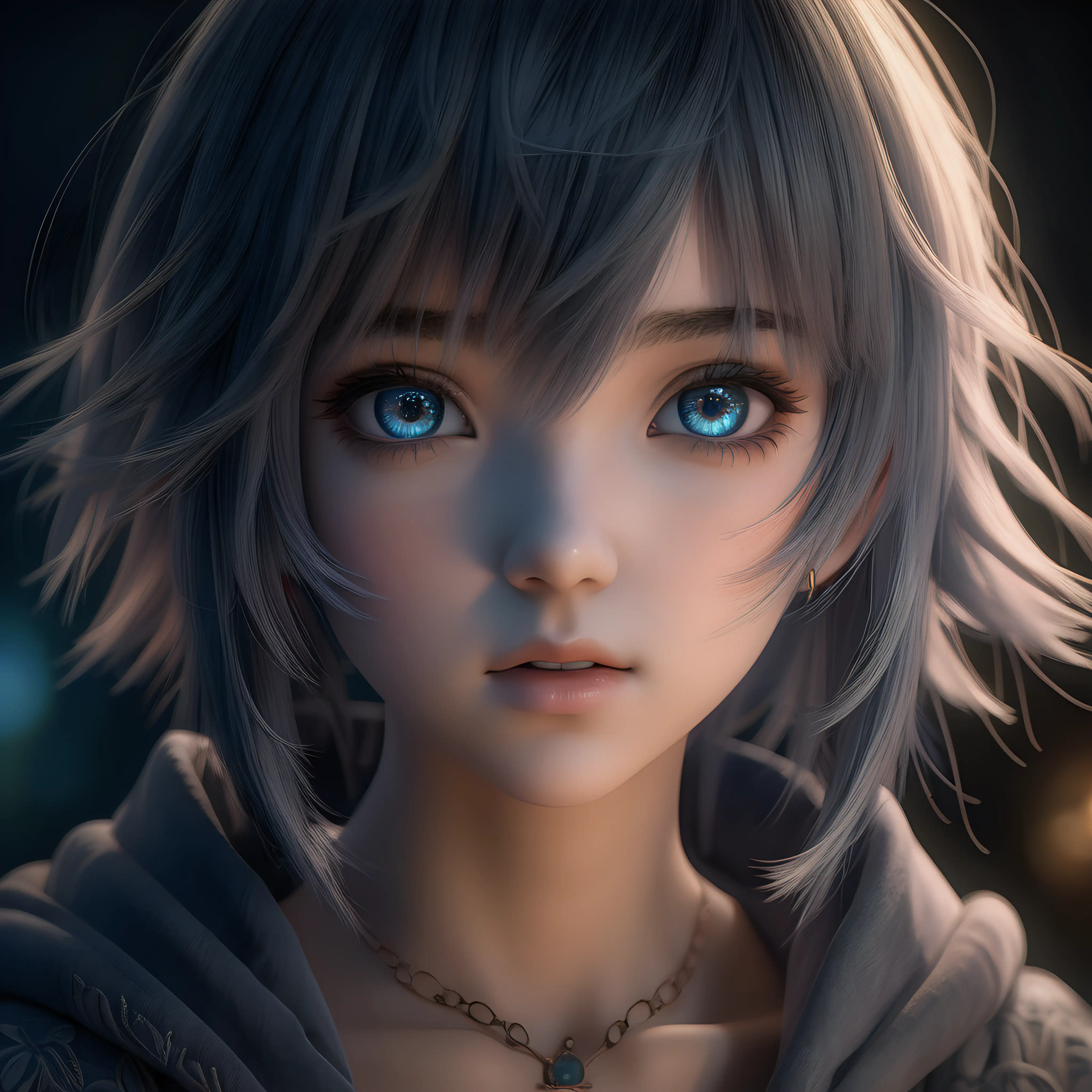 Enchanting Anime Girl Portrait with Soft Lighting and Moody Tones