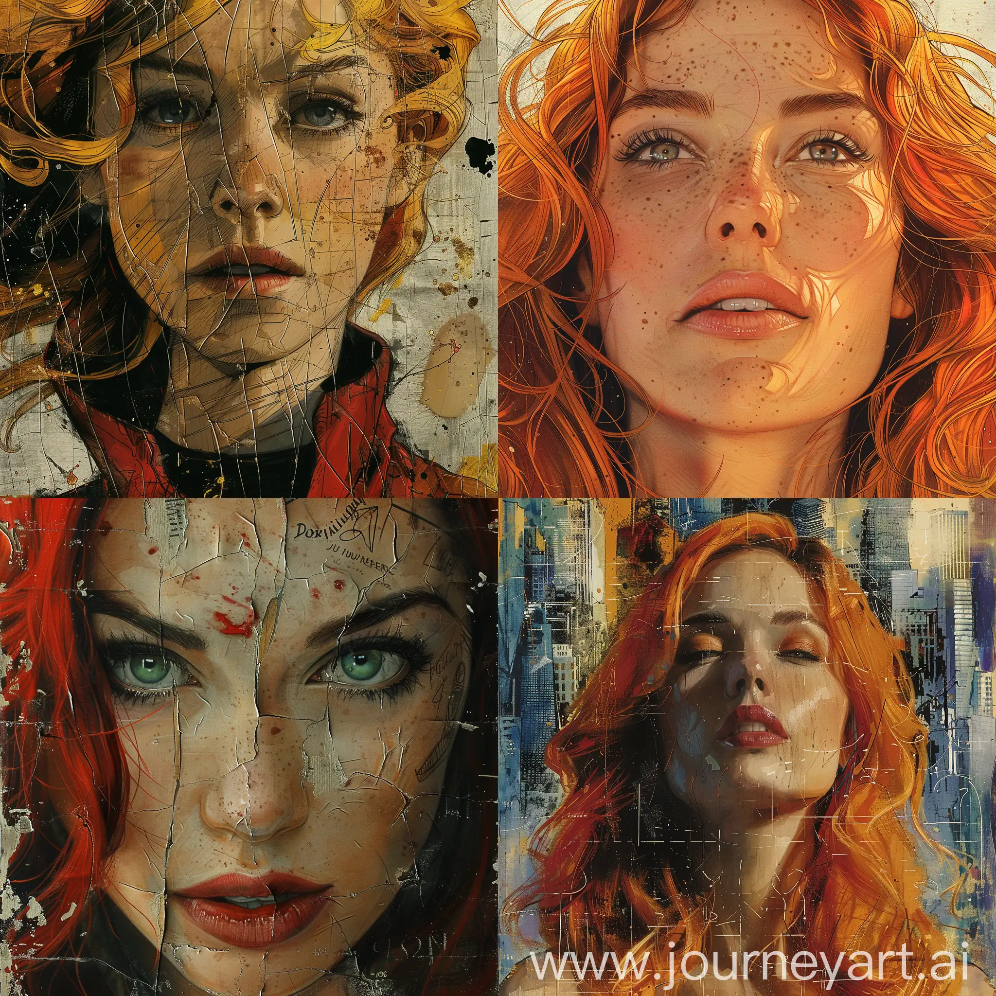 Dynamic-RedHaired-Woman-Collage-Comic-Book-Fusion-Art