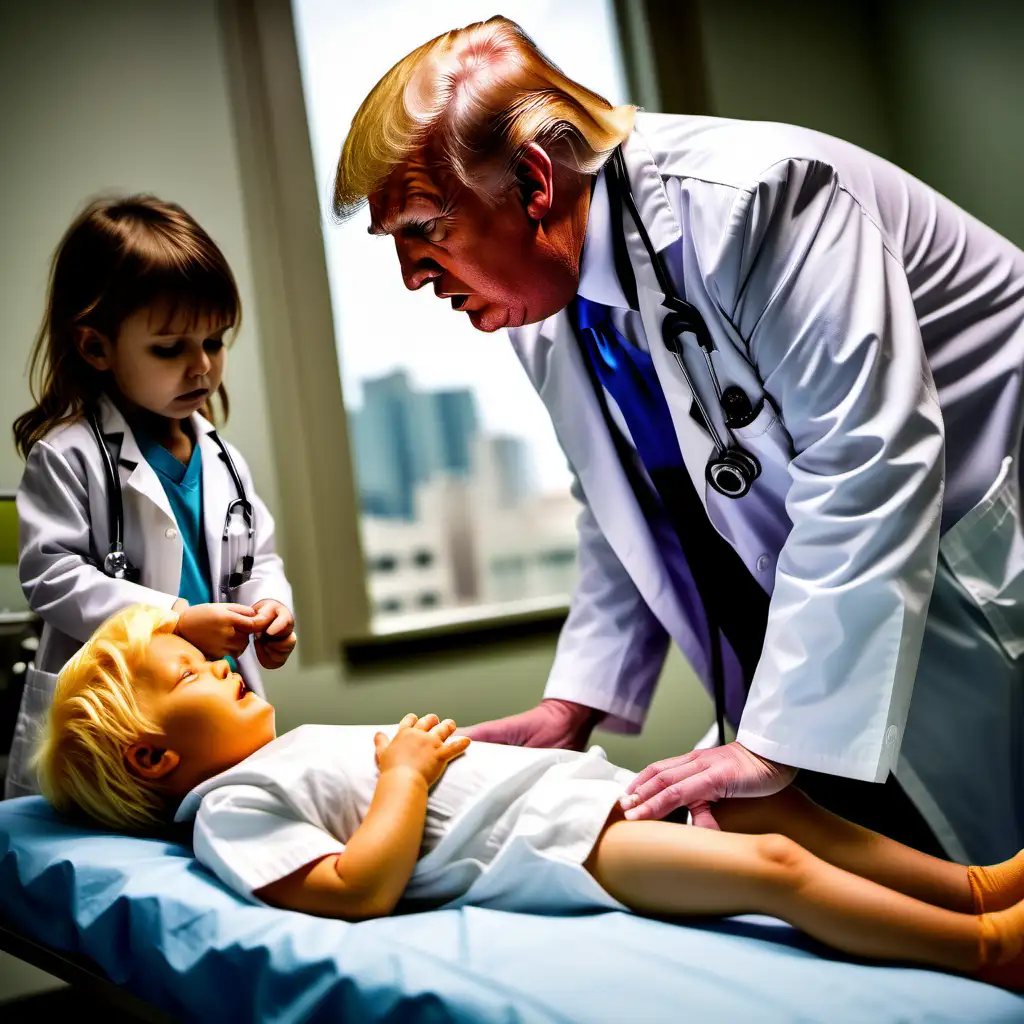 Donald Trump as doctor taking care of kids