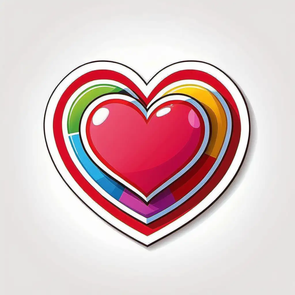 Colorful Cartoon Valentine Heart Sticker on White Background
