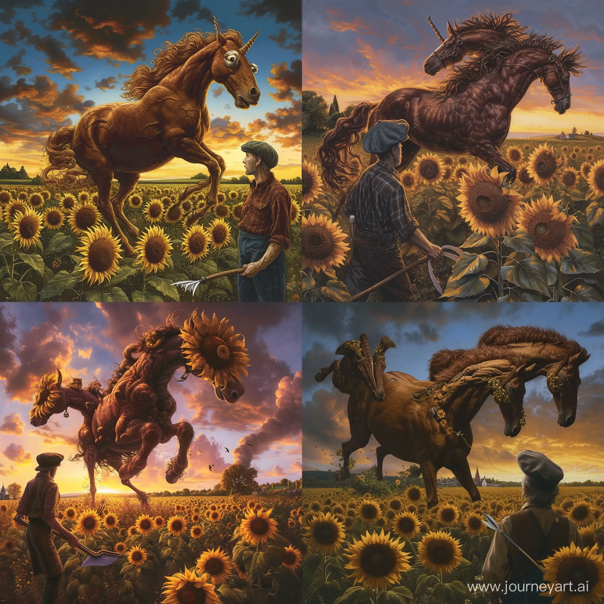 TwoHeaded-Horse-with-Unique-Gallop-in-Sunflower-Field-at-Dusk