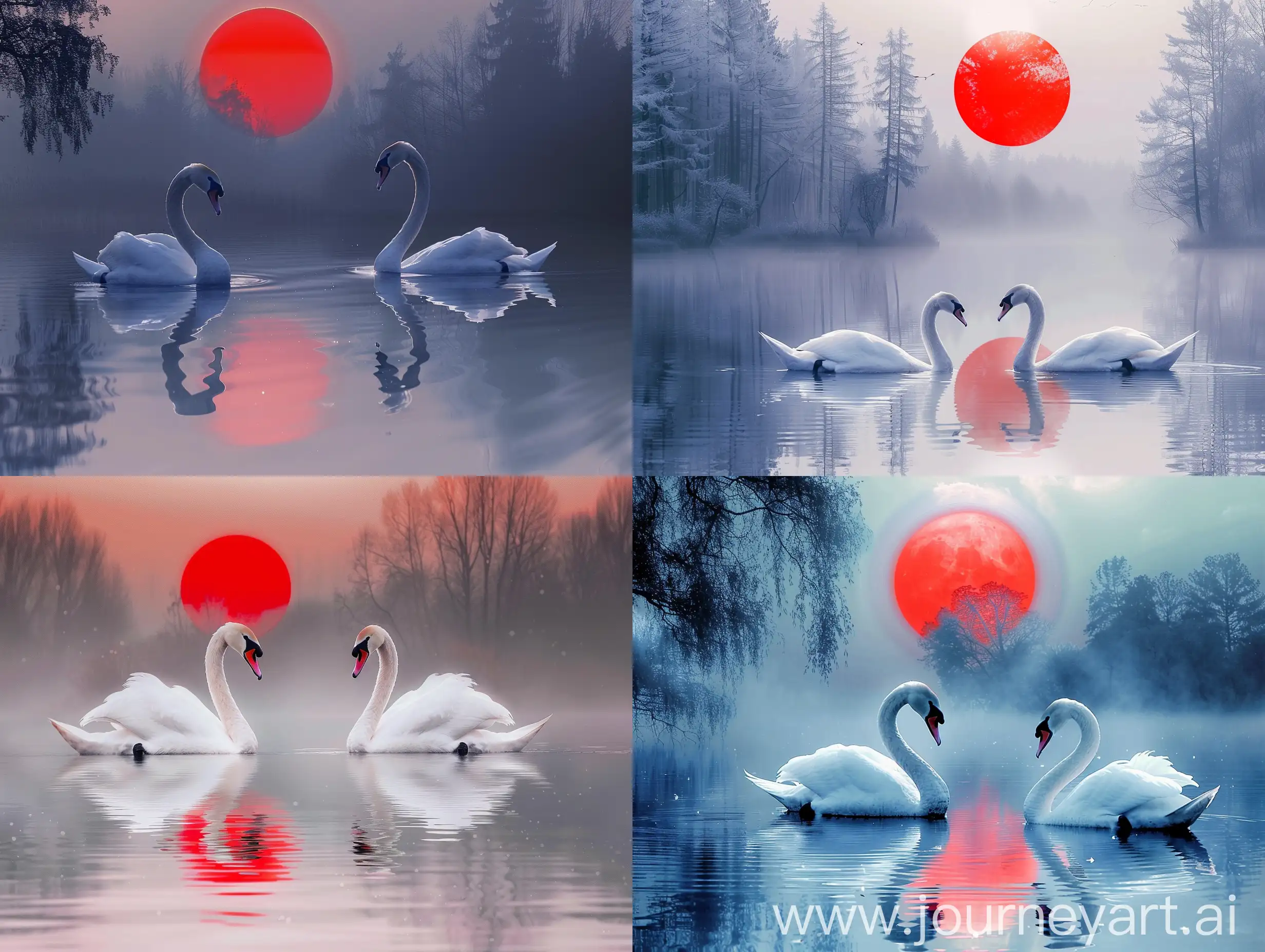 Tranquil-Scene-Swans-Gliding-in-a-Sunset-Lake