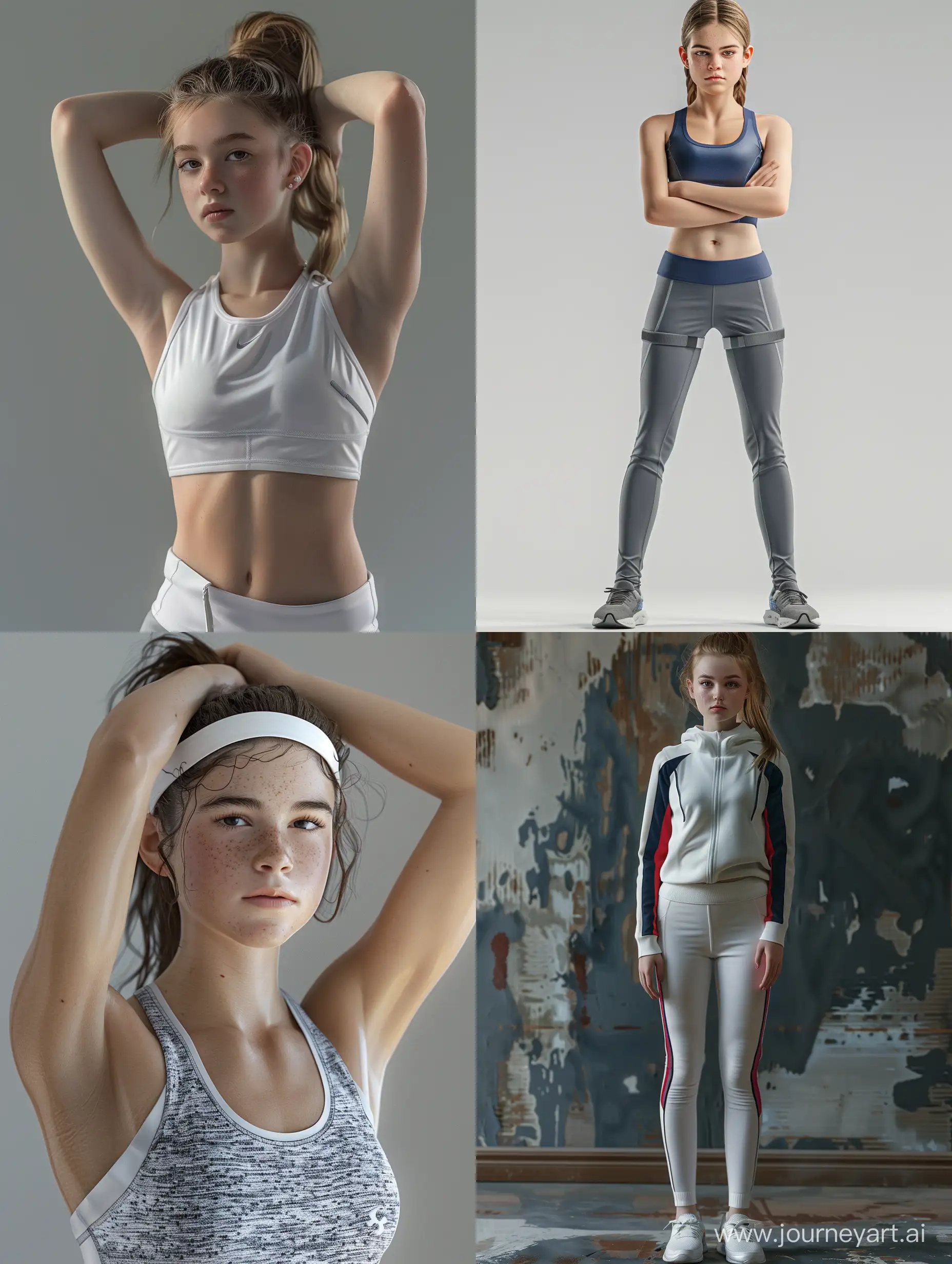 девушка 16 лет в спортивной форме,  во весь рост, детально, реалистично