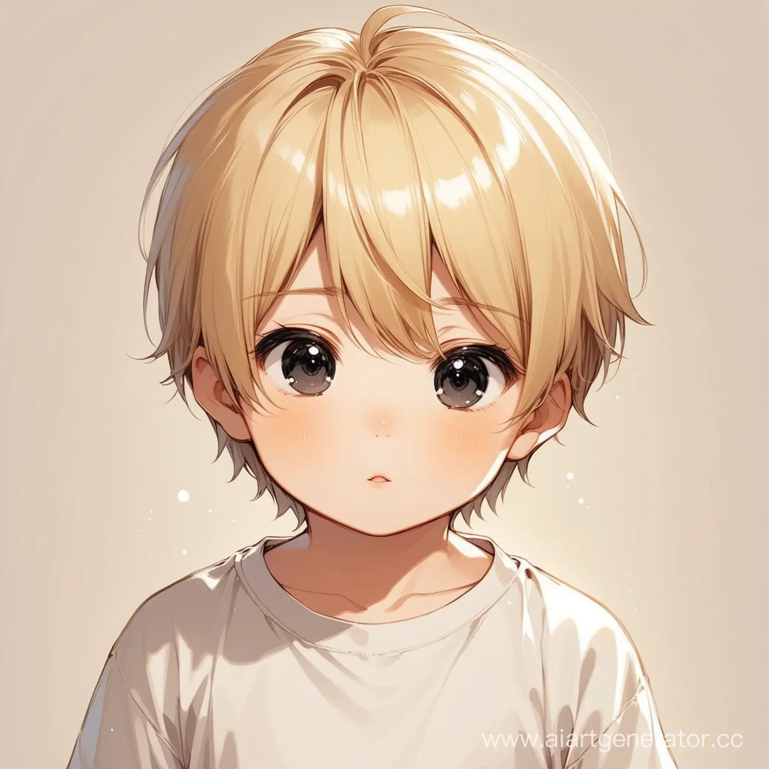 Cute little boy, short blond hair, black eyes