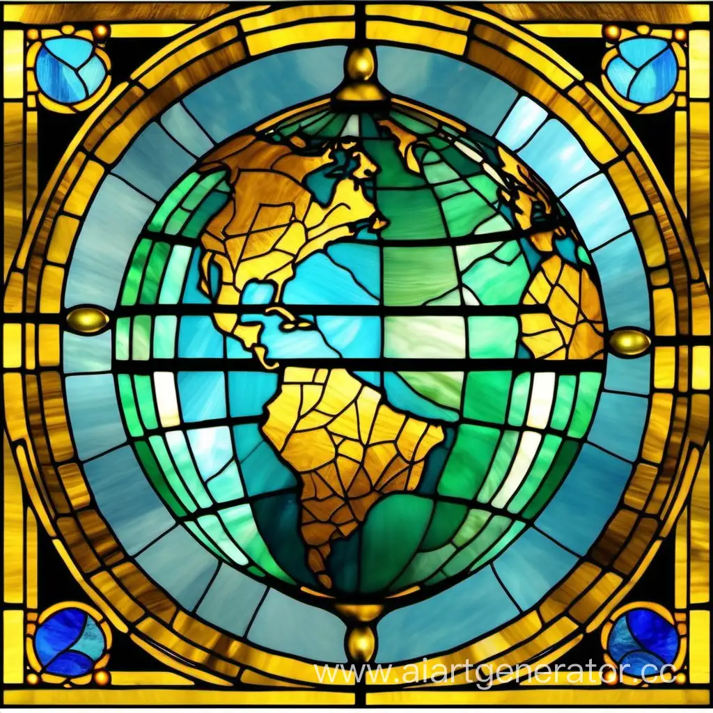 Square-Stained-Glass-Globe-Art-Blue-Green-and-Gold-Design