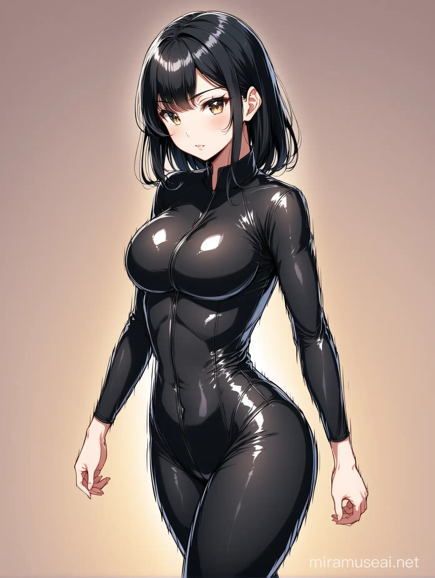 AnimeStyle Woman in Sleek Black Suit with Curves