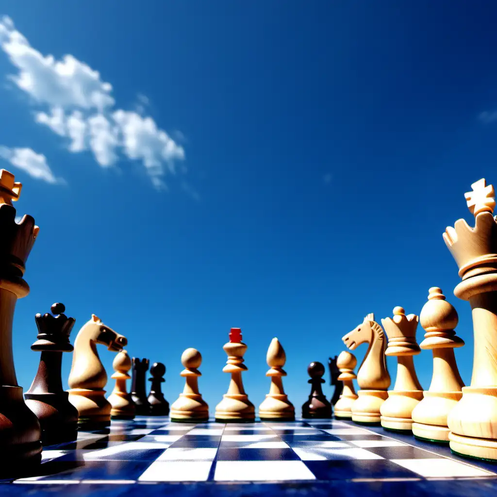 Chess Set Against a Serene Blue Sky with Cloudy Background