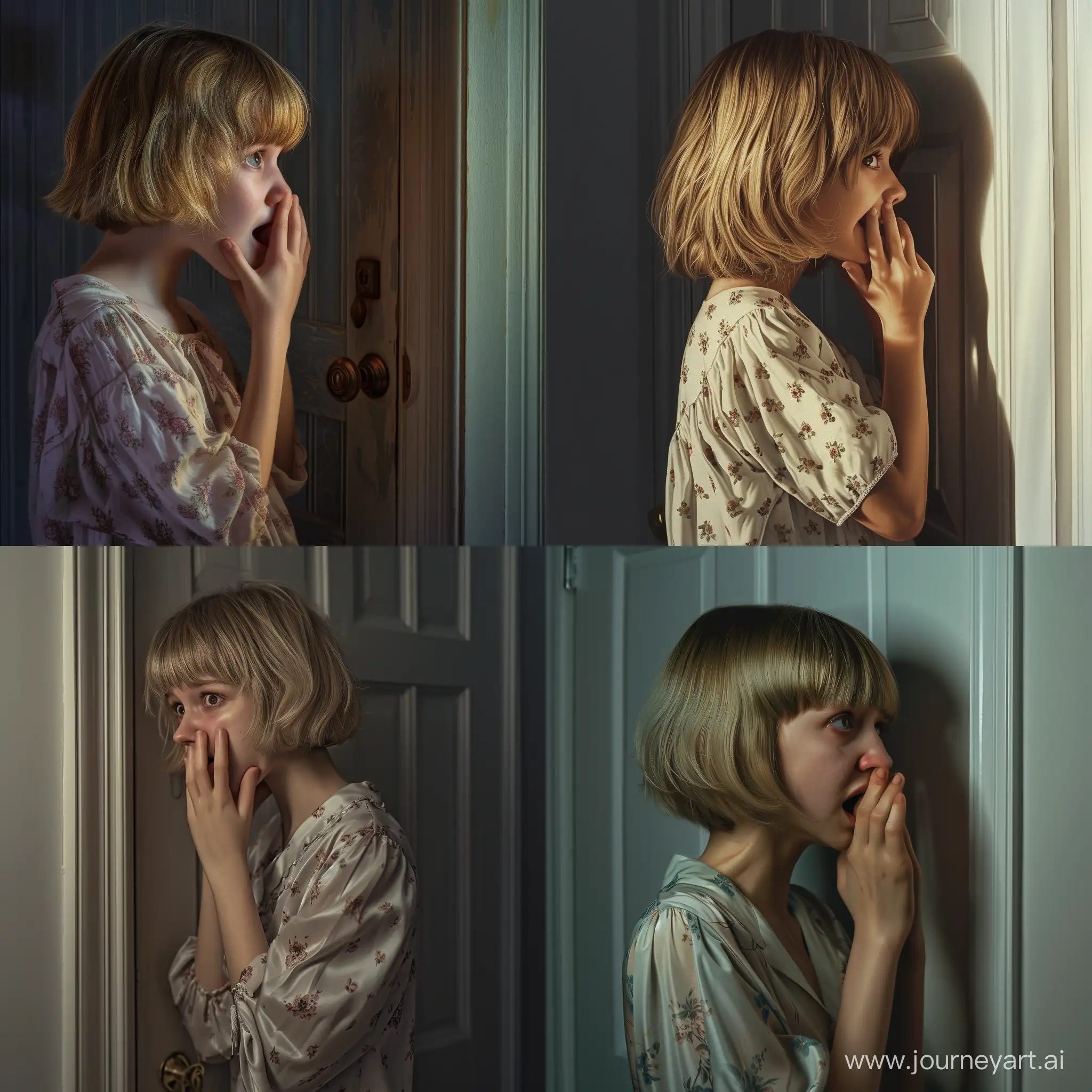 Frightened-Blonde-Girl-in-Night-Blouse-at-the-Door-HyperRealistic-8K-Image