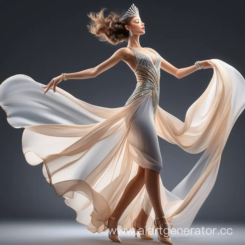 утончённая, изысканная,шикарно одетая и очень красивая танцующая королева в воздушном потоке цифр