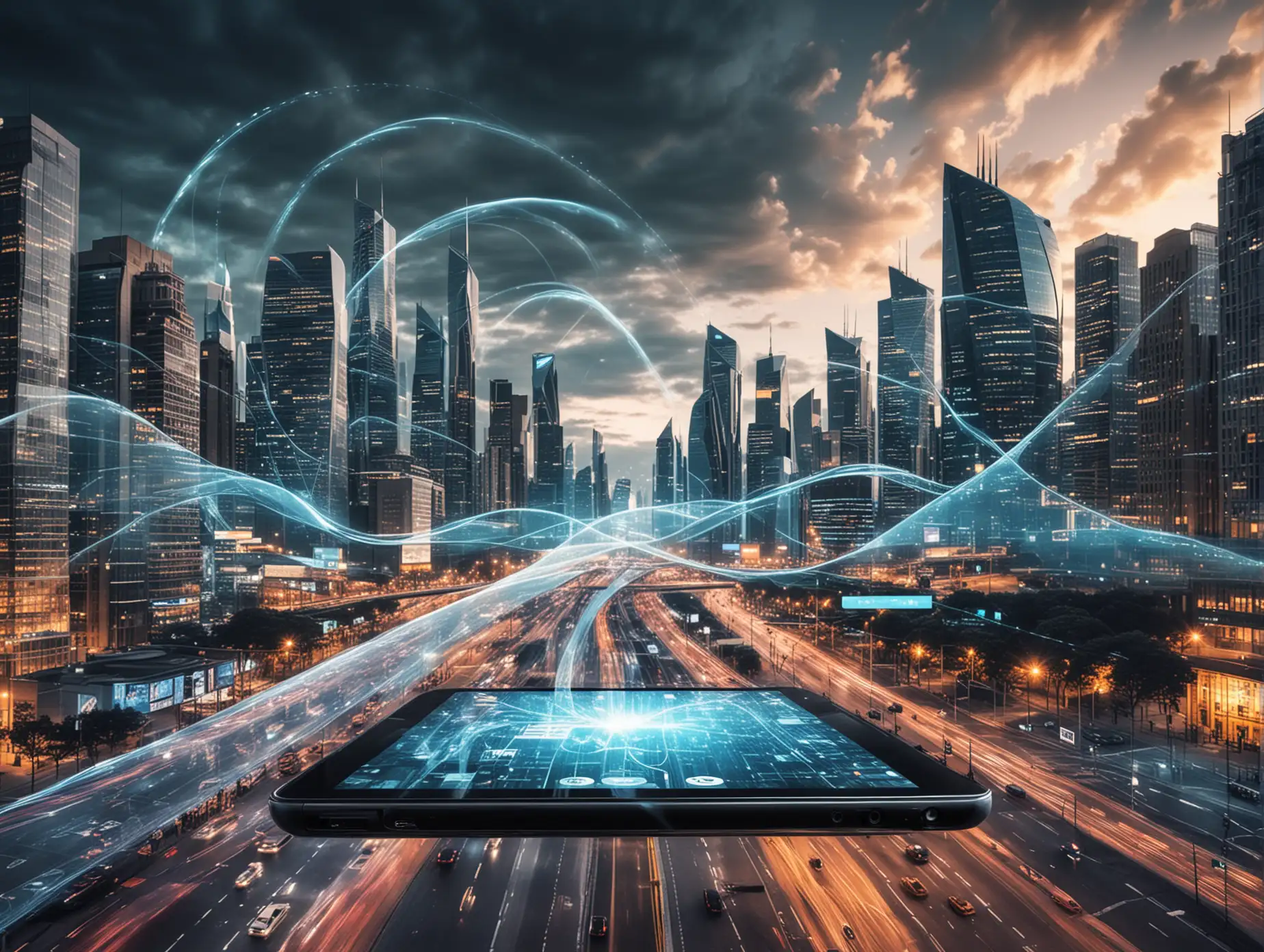 An image representing digital transformation, such as digital waves, futuristic cityscapes, or interconnected devices. This can emphasize the transformative impact of the eLearning platform.
