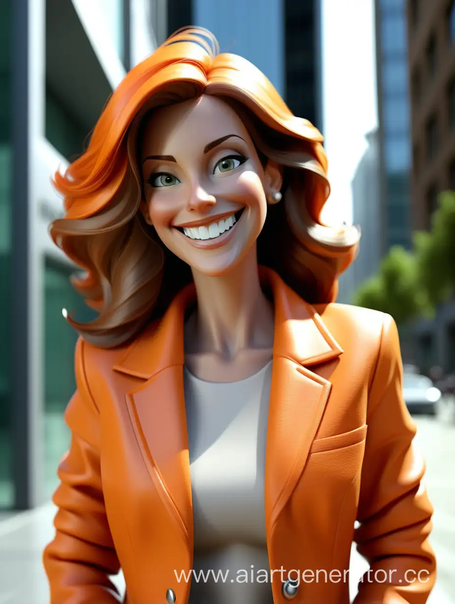 Руководитель бизнеса улыбается в оранжевом пиджаке женщина