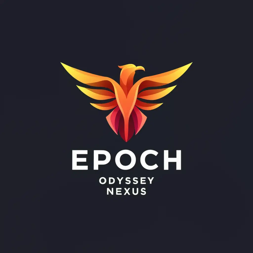 a logo design,with the text "Epoch Odyssey Nexus", main symbol:An emblem featuring a majestic phoenix,Minimalistic,clear background