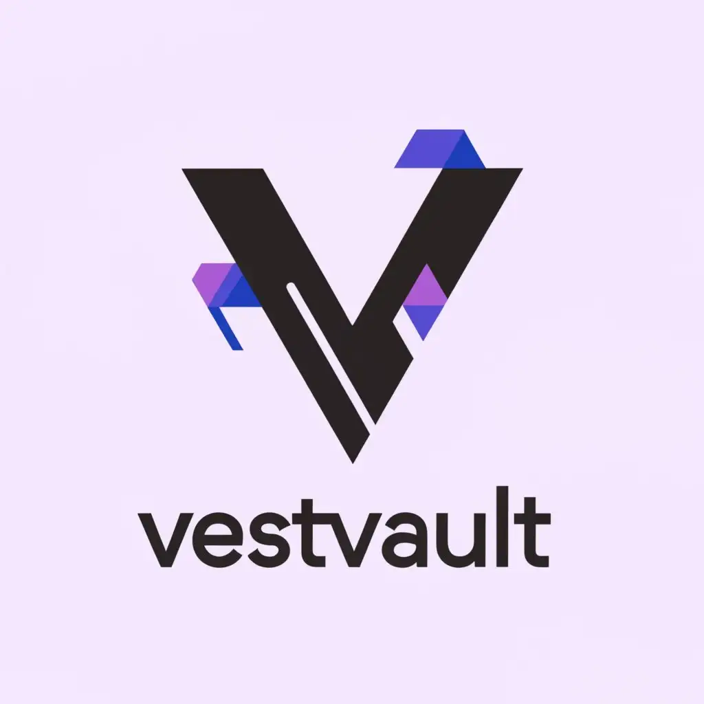 a logo design,with the text "VestVault", main symbol:triangle on a v shape purple and black,complex,be used in Finance industry,clear background