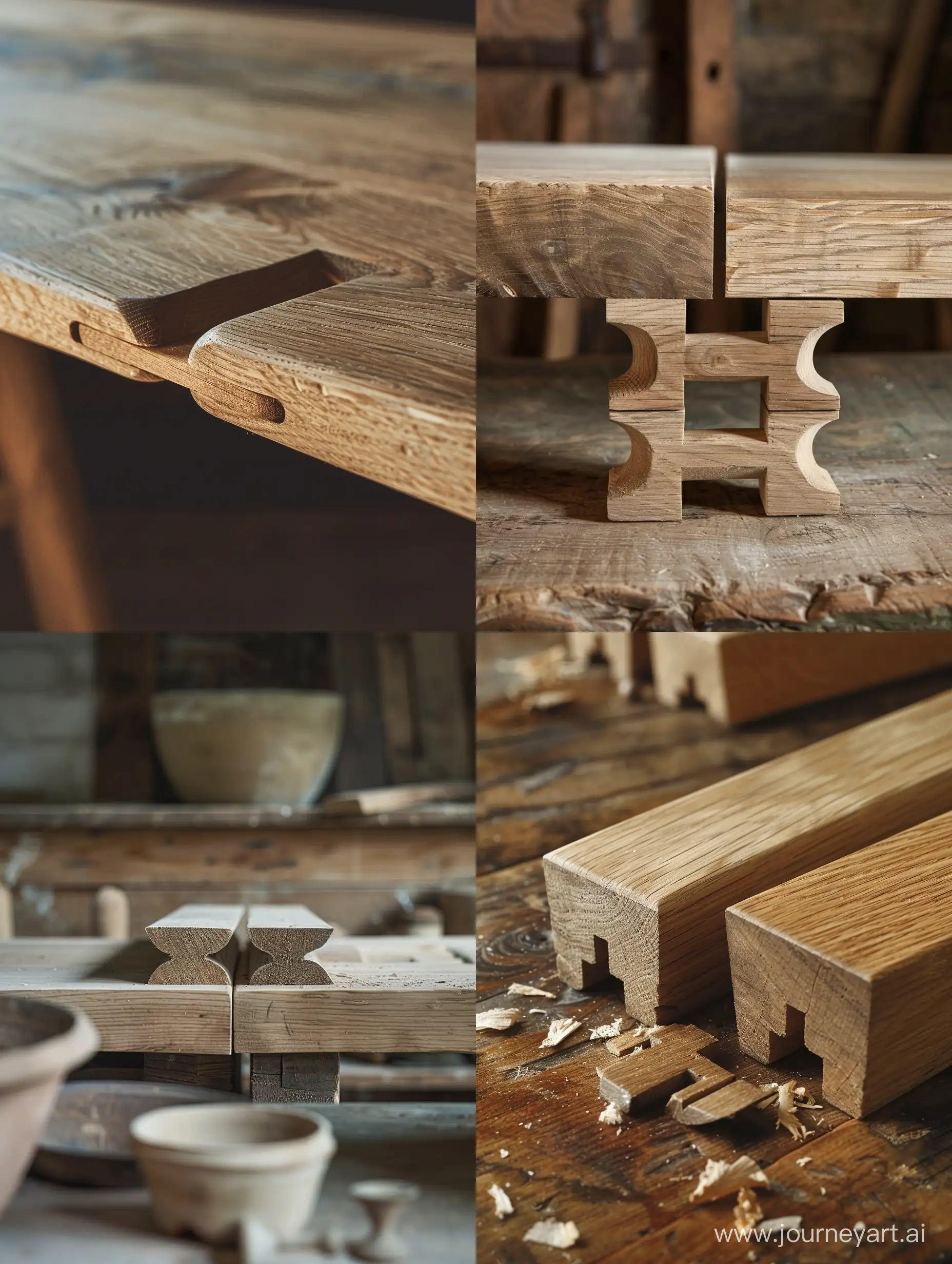 Craftsmanship-Oak-Boards-Joined-with-Swallowtail-Tail-Carpentry-Joint