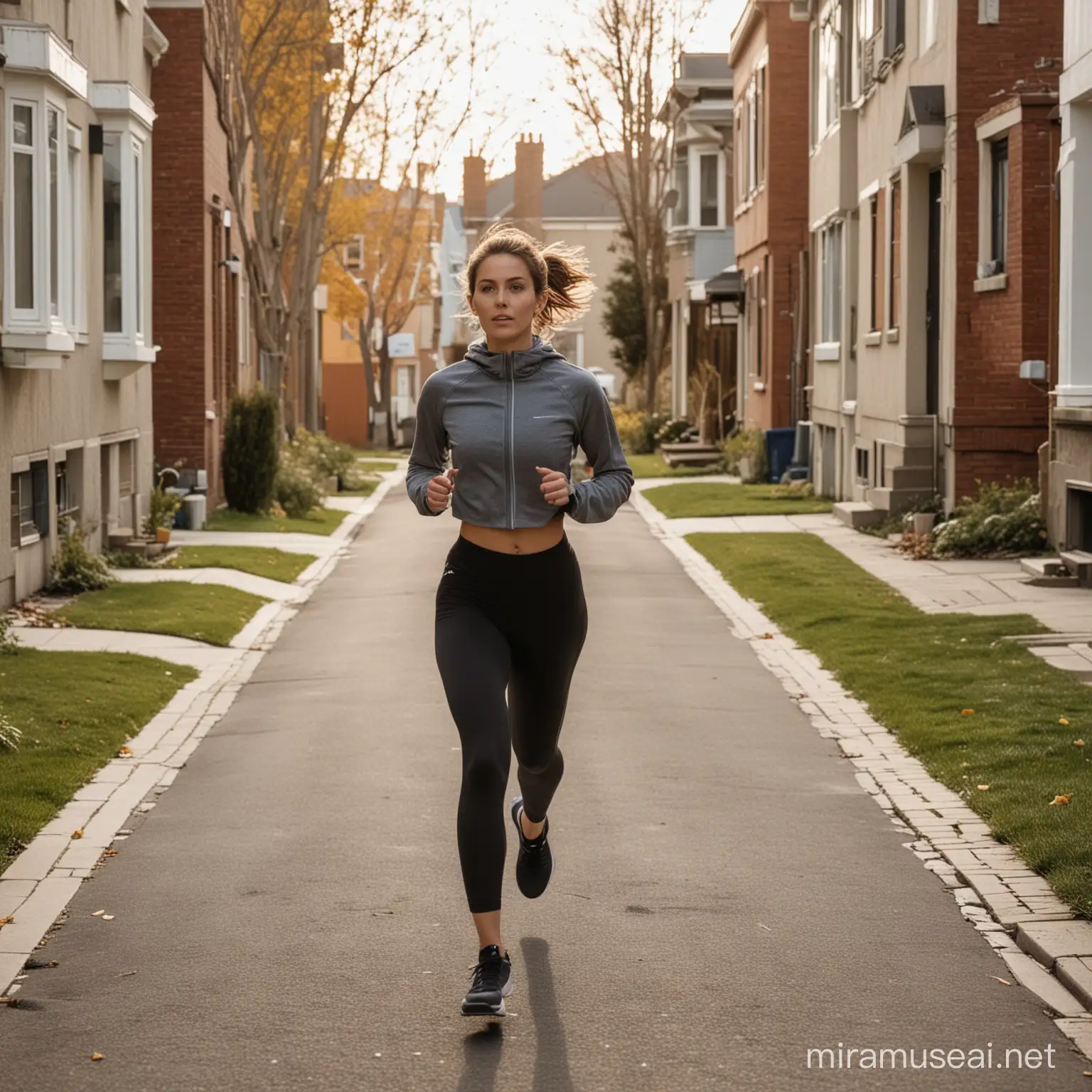 Healthy Lifestyle Jogging in a Picturesque Neighborhood