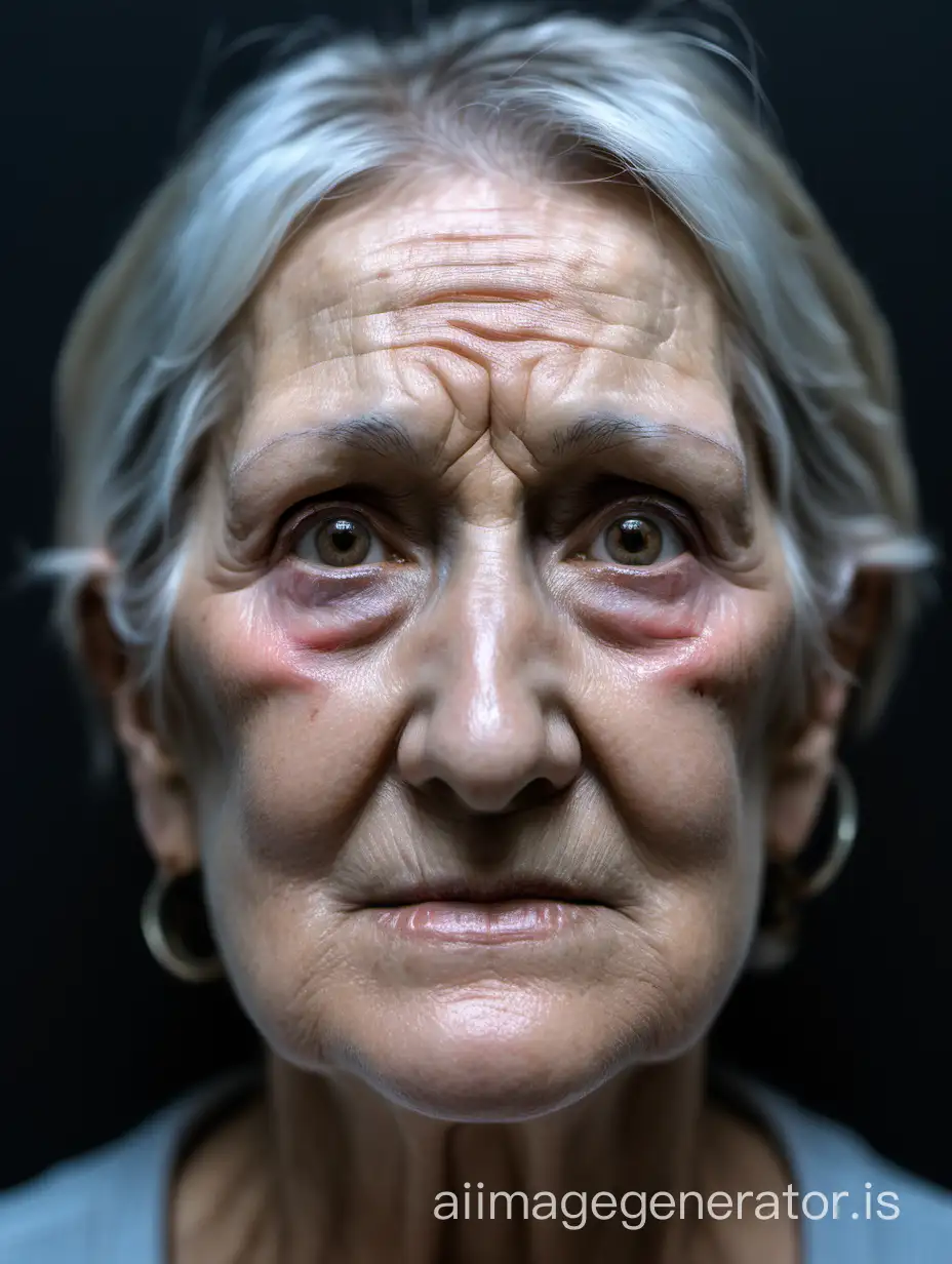 The face of an aging woman with signs of barophoresis procedures