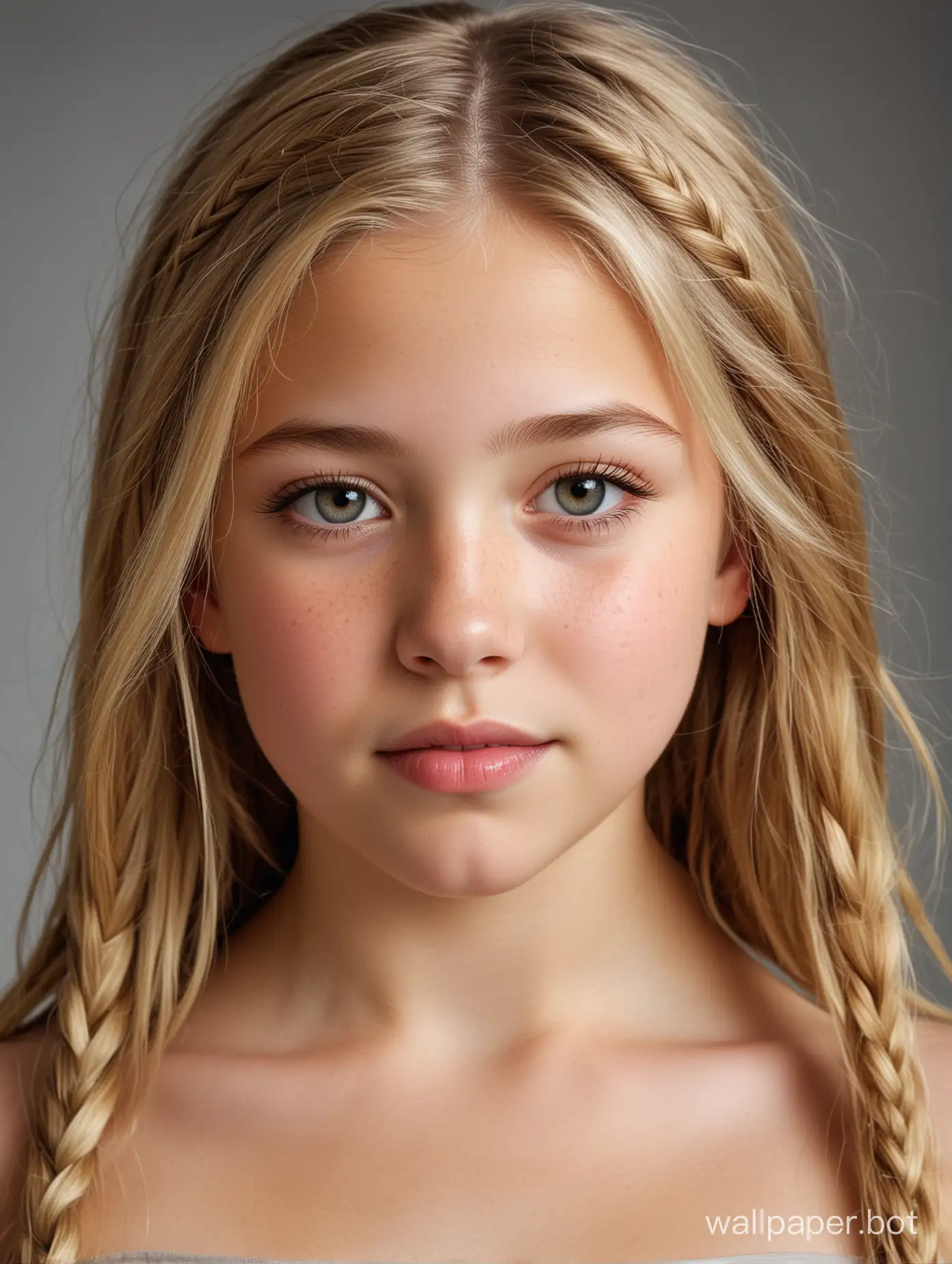 10-Year-Old-Preteen-Girl-in-Studio-Portrait-with-Blonde-Braids-and-Serious-Expression