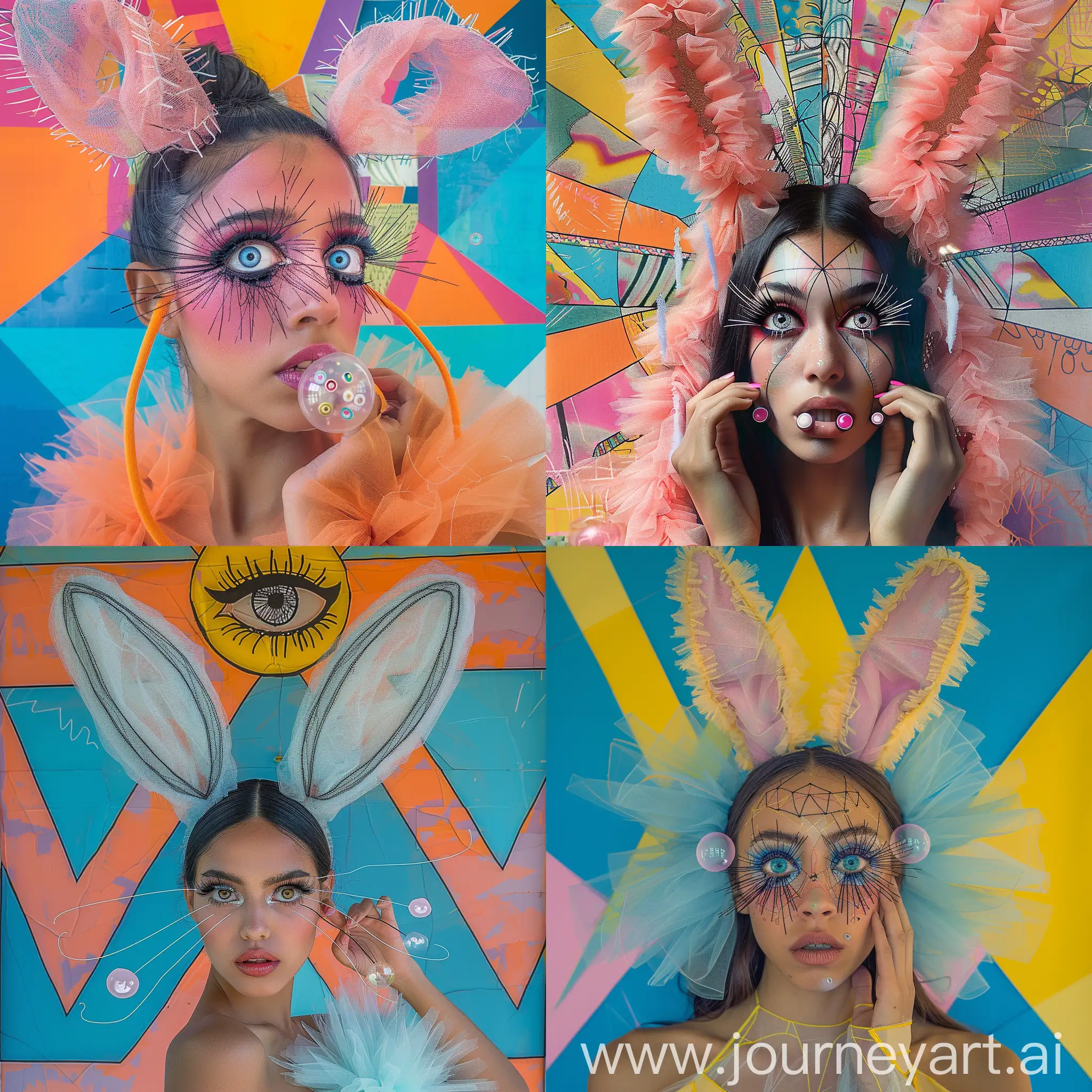 Surreal-Mexican-Model-with-Tulle-Rabbit-Ears-and-Geometric-Background