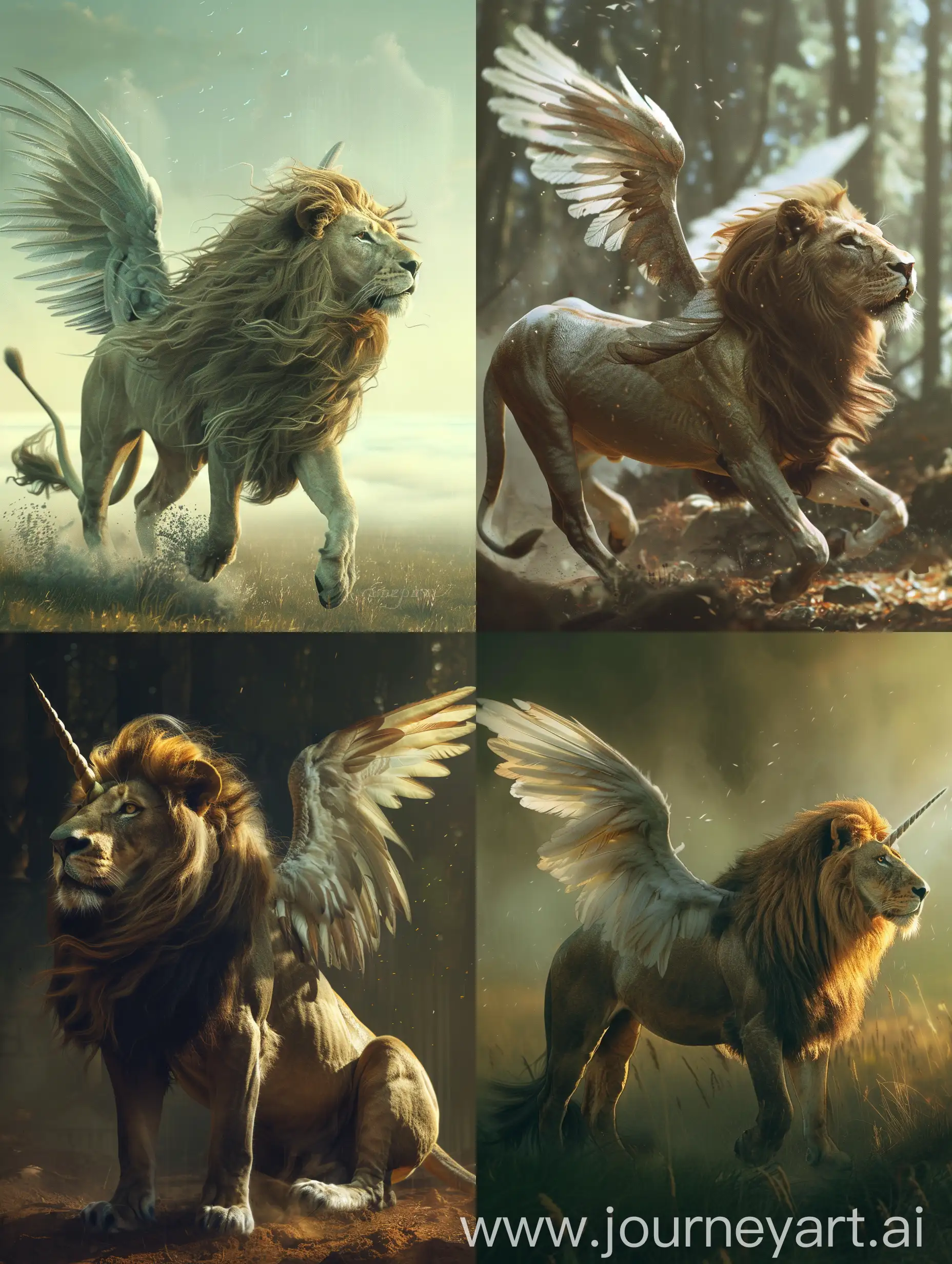 Make a hybrid animal of lion and winged horse, cinematic