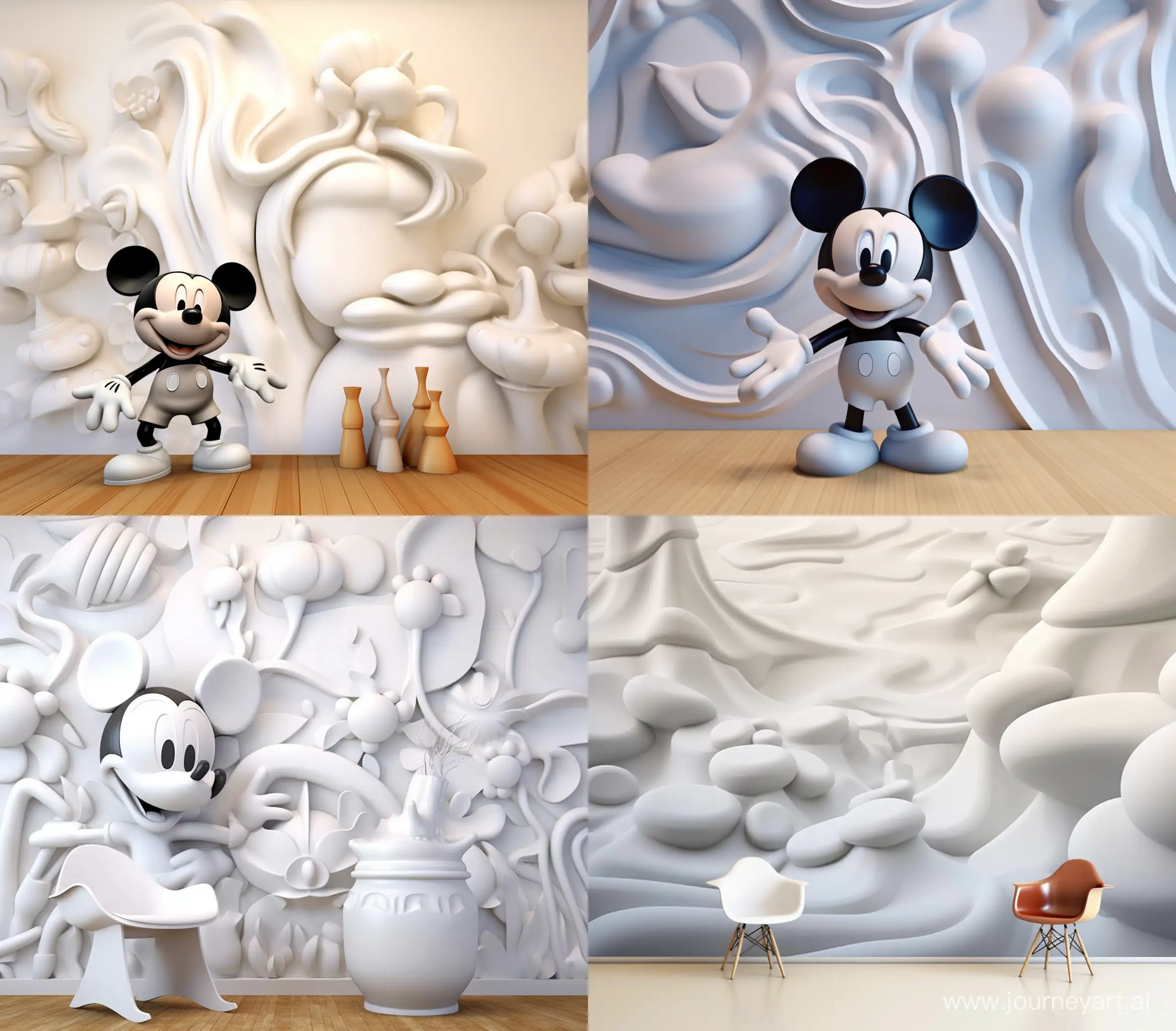 cute mickey mouse, white abstract 3d background, in the style of paper sculptures, highly detailed illustrations, mind - bending murals, wavy resin sheets, 32k uhd, li shuxing --ar 93:82 --v 5.1