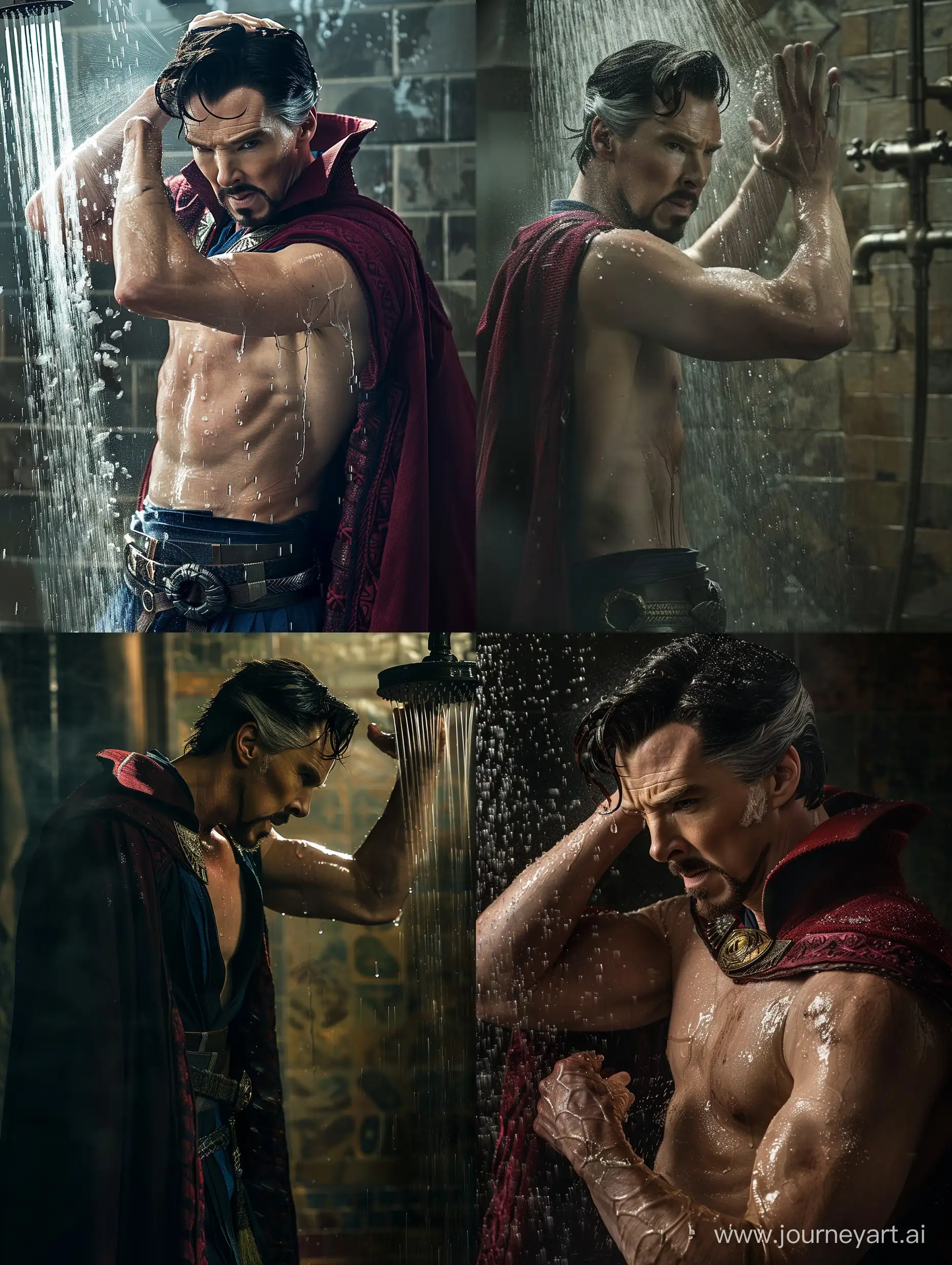 Doctor Strange having a shower bare upper body
