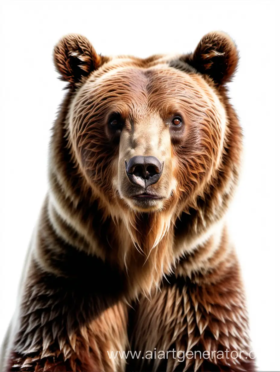 beautiful brown bear, on a clean white background, image at the top, size half screen