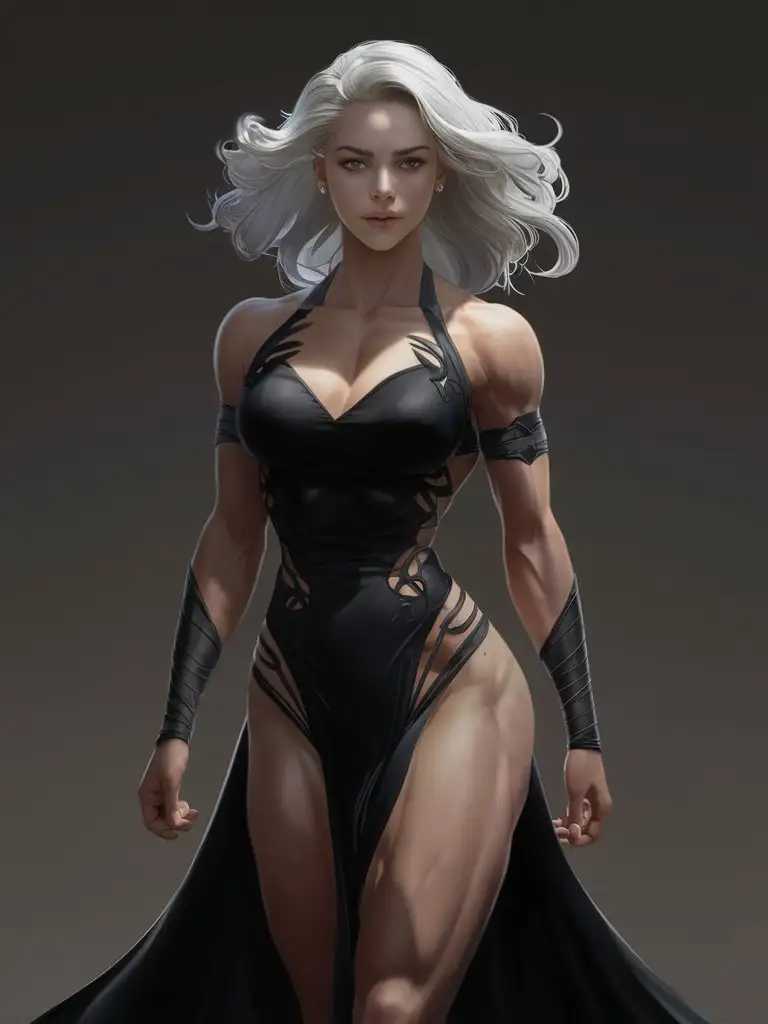 Elegant-Athletic-Female-Character-with-Long-White-Hair-in-Black-Tight-Dress