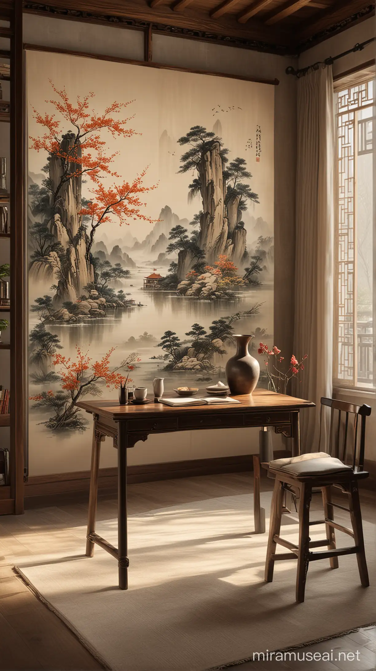 Youthful Artistry in a Traditional Chinese Study Room