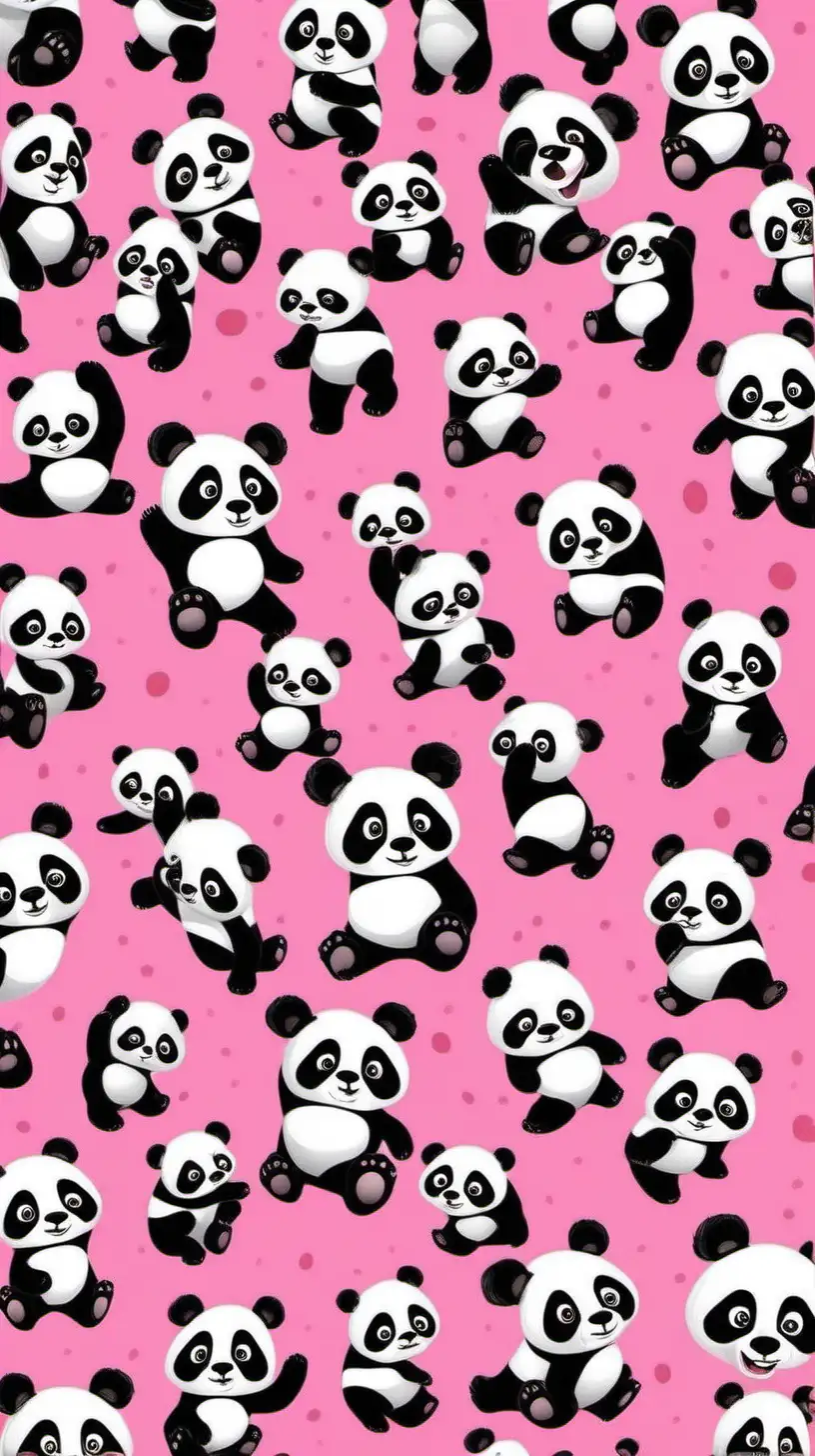 create an ongoing pattern of small cute cartoon pandas with a pink background