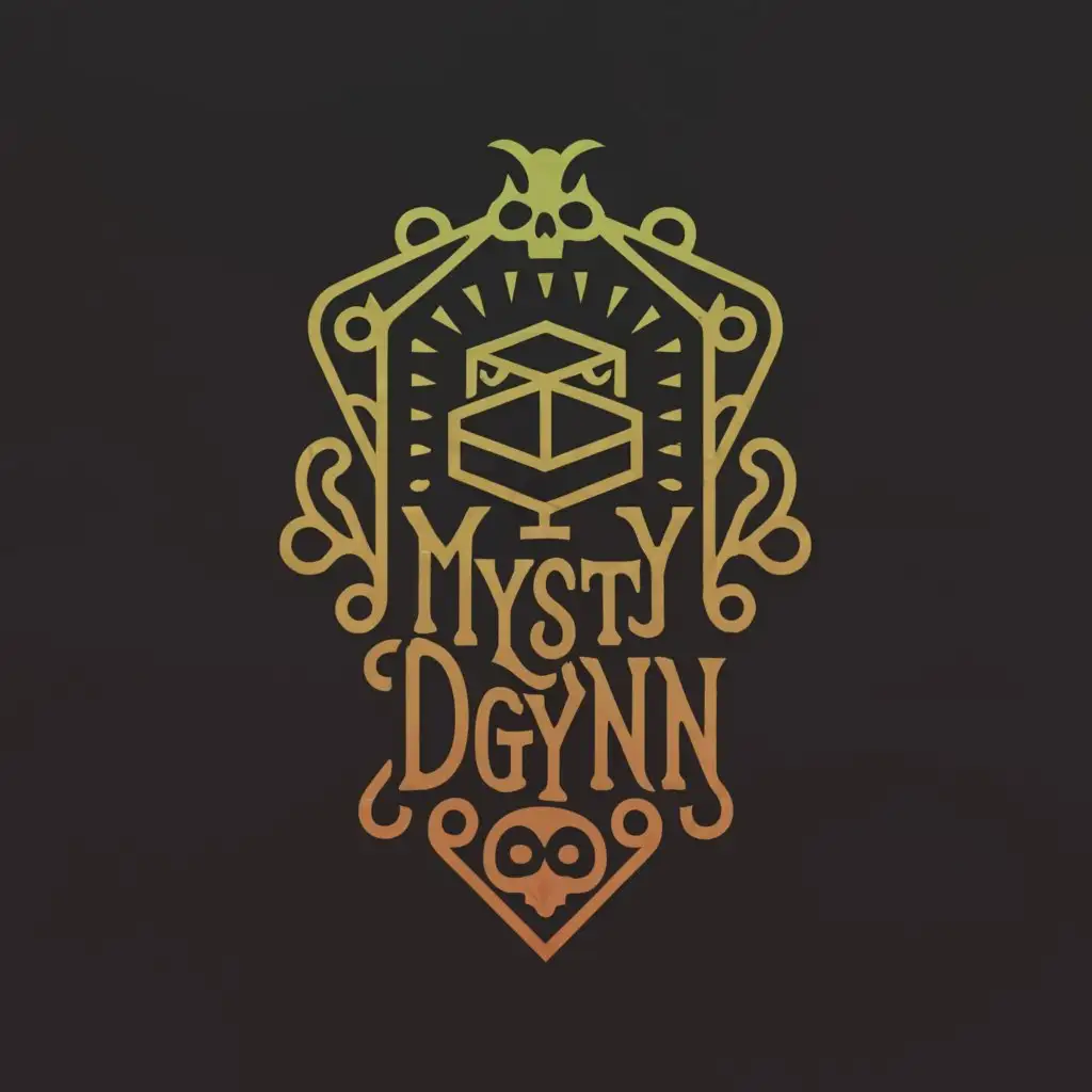a logo design,with the text 'mysty dgynn', main symbol:coffin and skull and bat,complex,be used in Entertainment industry,clear background