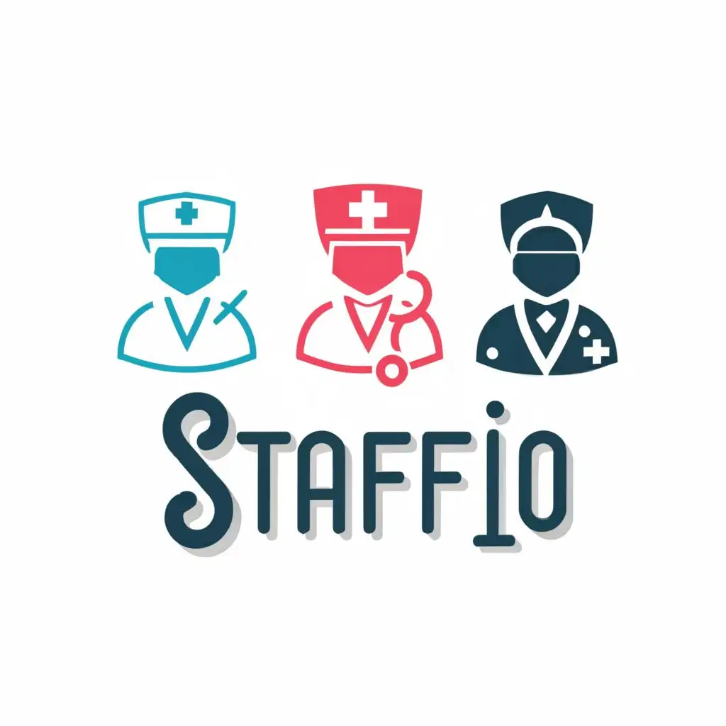 logo, nurses, with the text "Staffio", typography