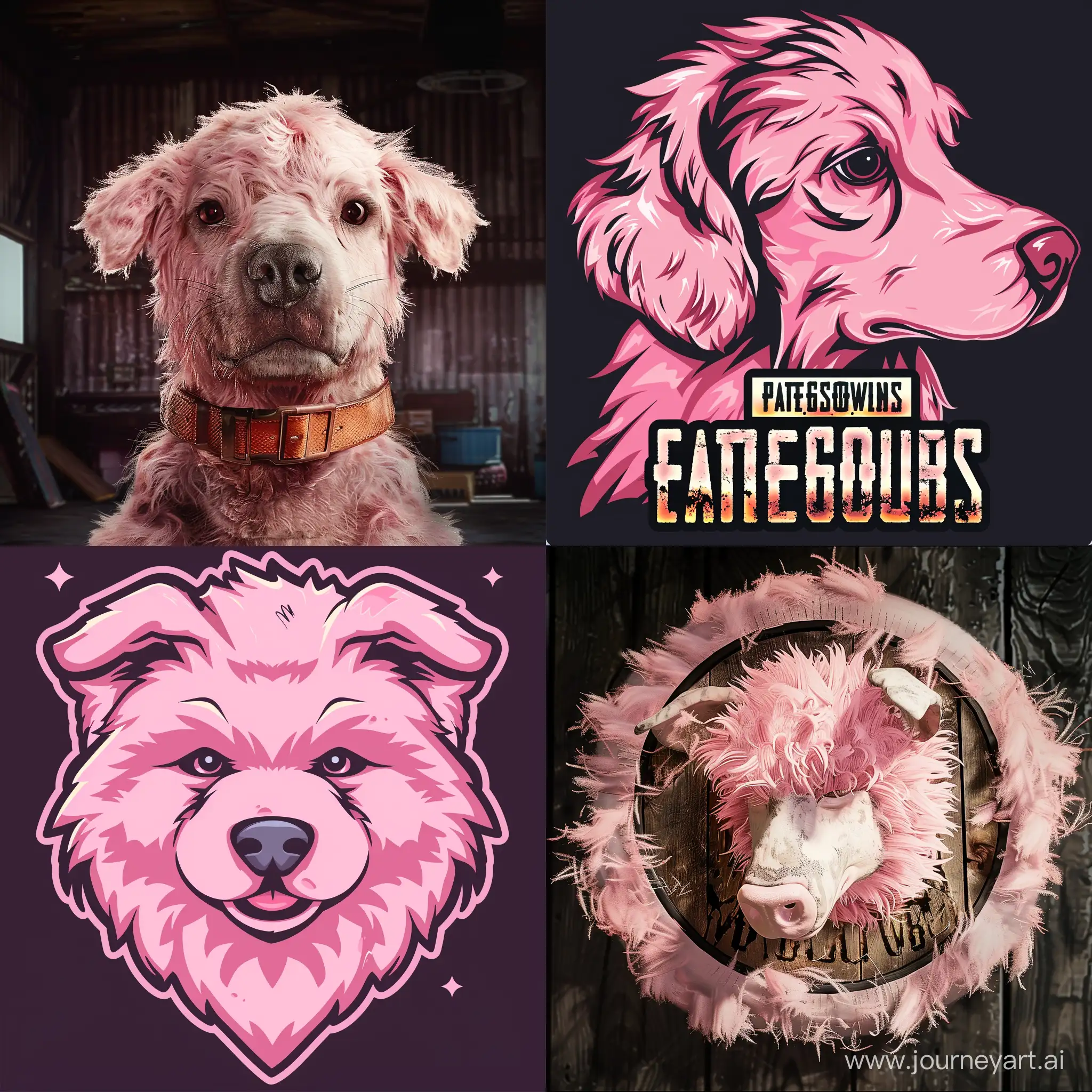 Pink-Furry-Dog-and-PUBG-Mobile-Logo-Playful-Companion-in-the-Milk-ShowGame