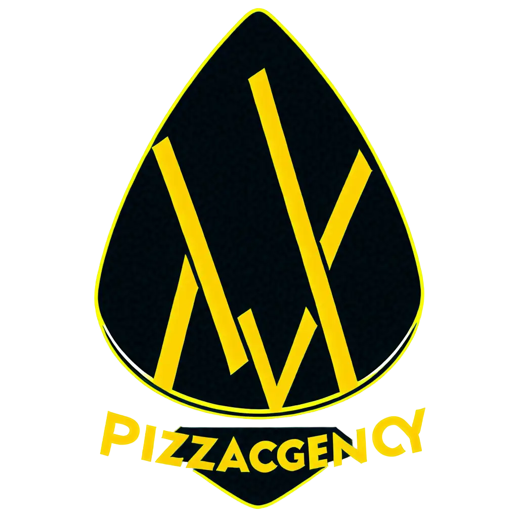 un logo "PIZZAGENCY" en jaune et noir
