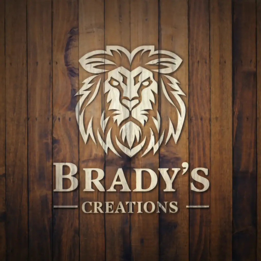 a logo design,with the text "Brady's Creations", main symbol:Lion and owl, wood,Moderate,clear background