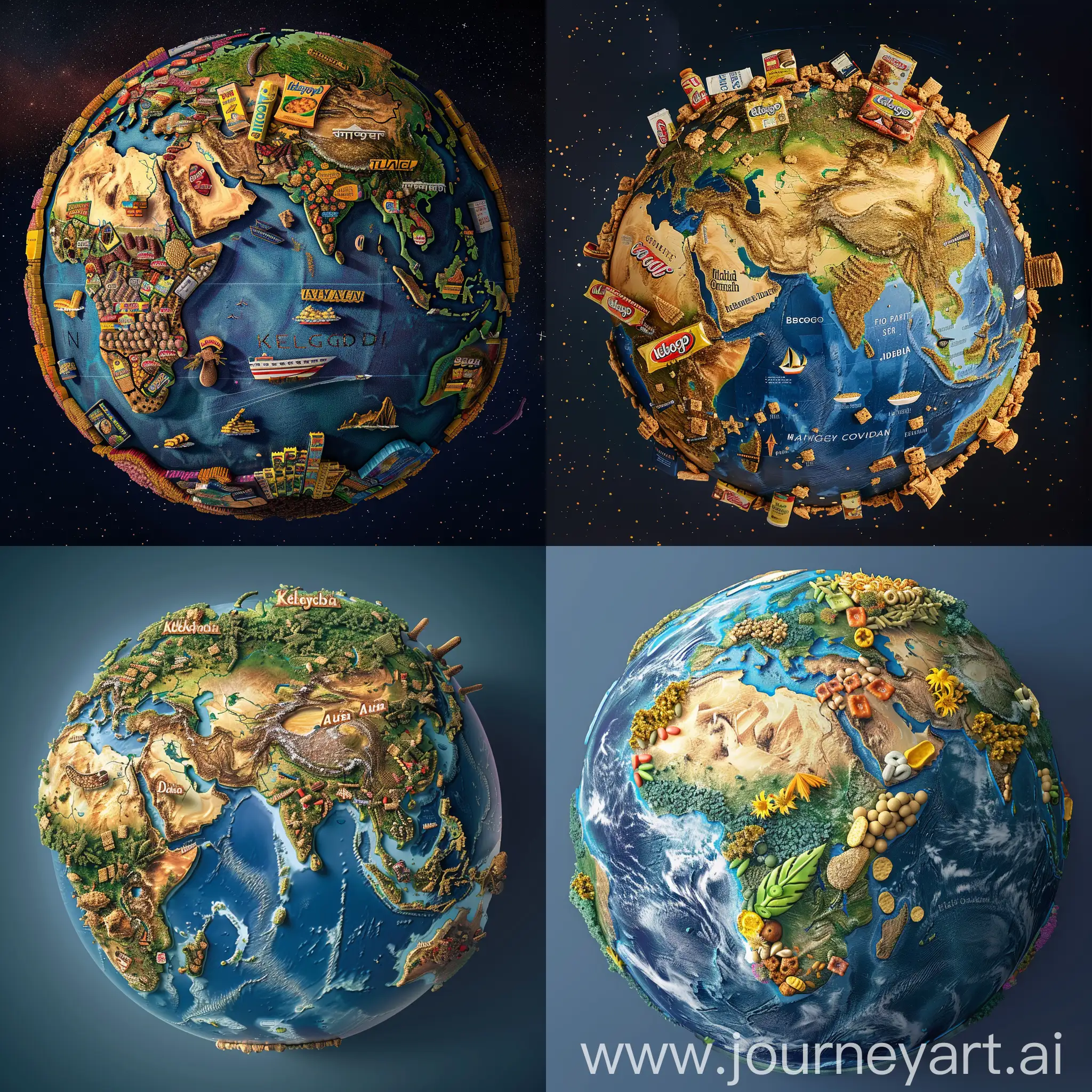 Earth with countries mapped with Kellogg India products