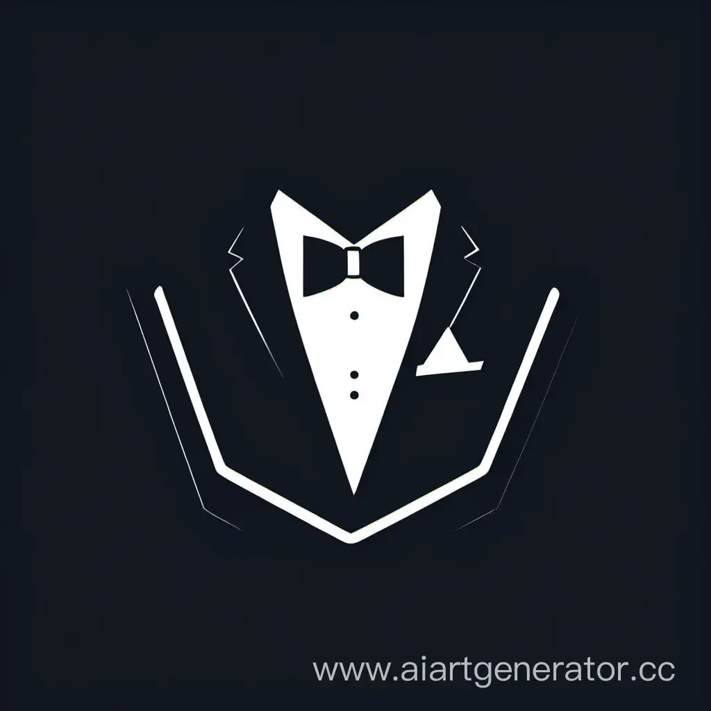 Логотип для стюард данных стилизованный смокинг и галстук-бабочка в минимализме на черном фоне